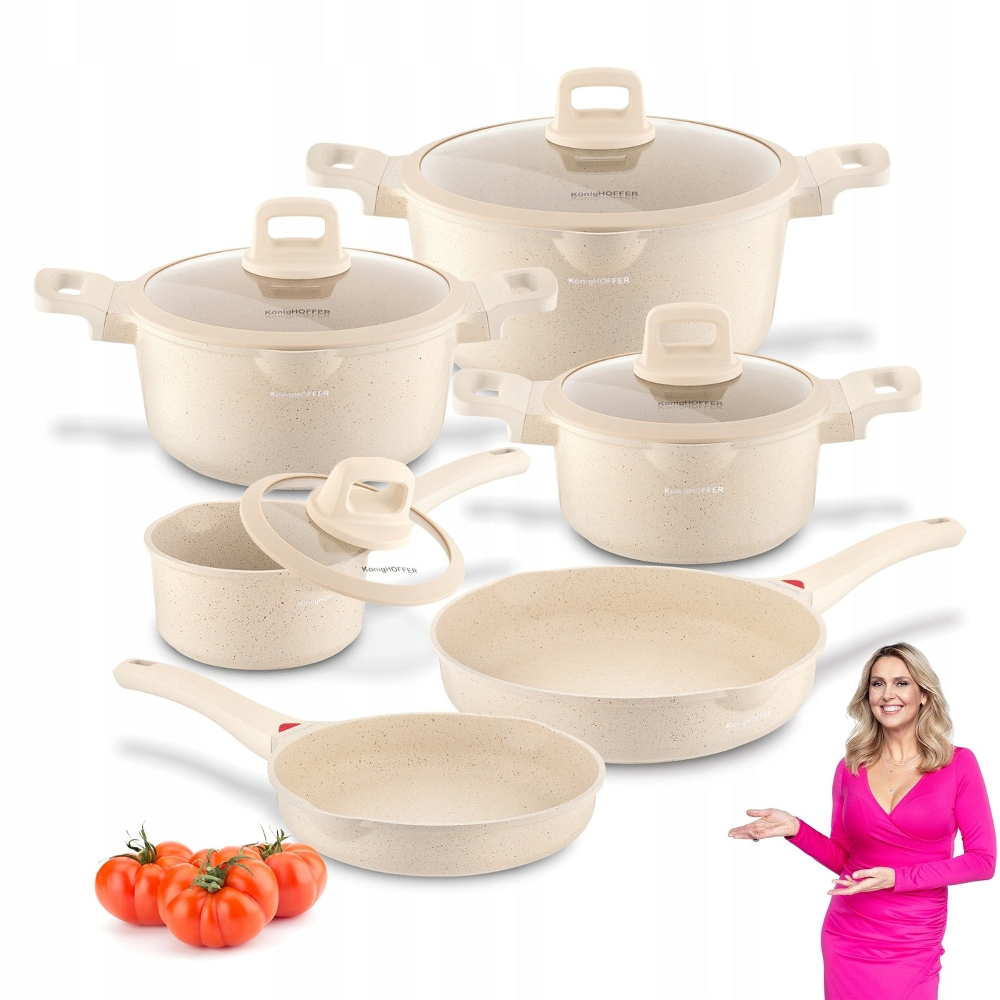 Set of PAN POTS Induction GAS LARGE Konighoffer Creamy Marble 10el