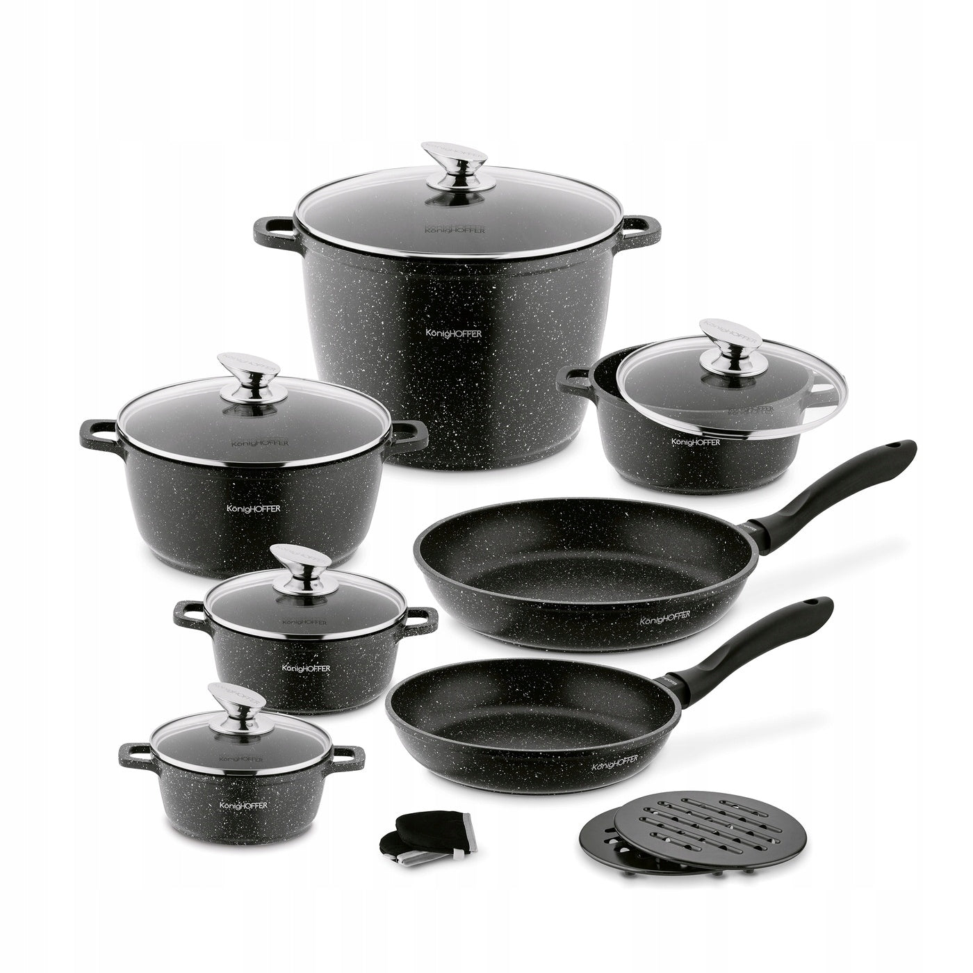 Set of PAN POTS with Lids LARGE + Pads Konighoffer Pollo 16el