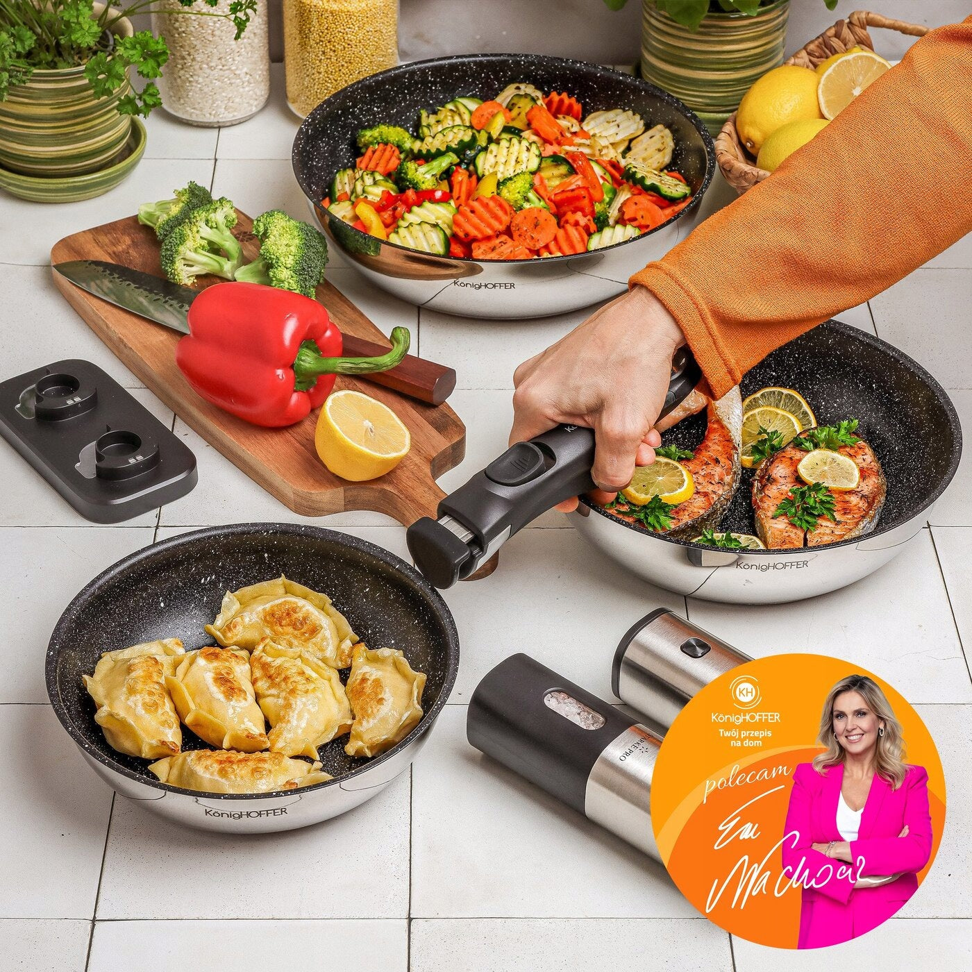 Set of PANS 3x DEEP Detachable HANDLE Konighoffer Colate 20x24x28 Packaging status original