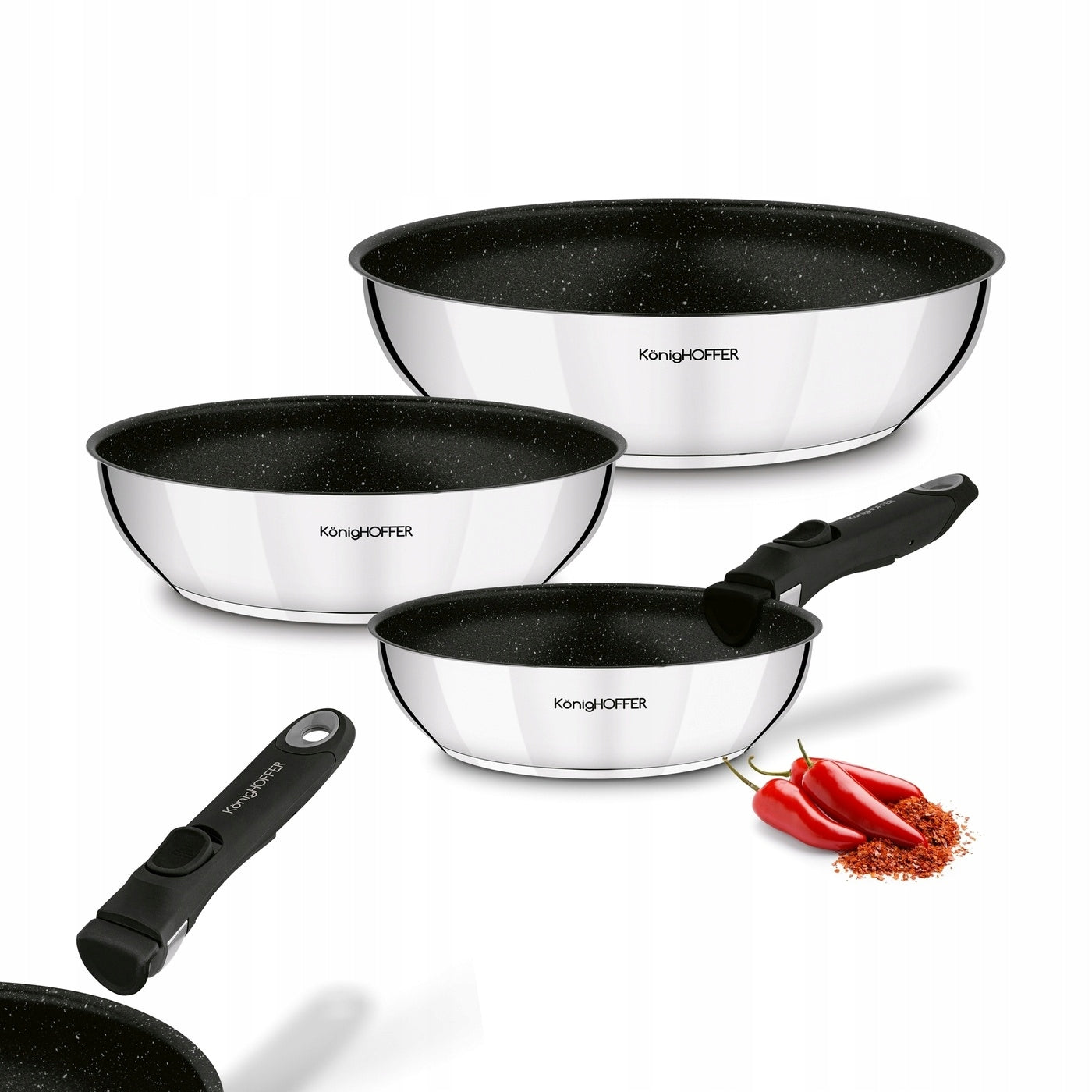 Set of PANS 3x DEEP Detachable HANDLE Konighoffer Colate 20x24x28