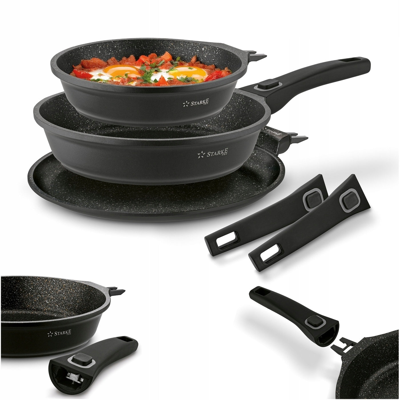 Set of PANS Detachable HANDLE INDUCTION Starke Pro Svart Marble 20/24/28cm