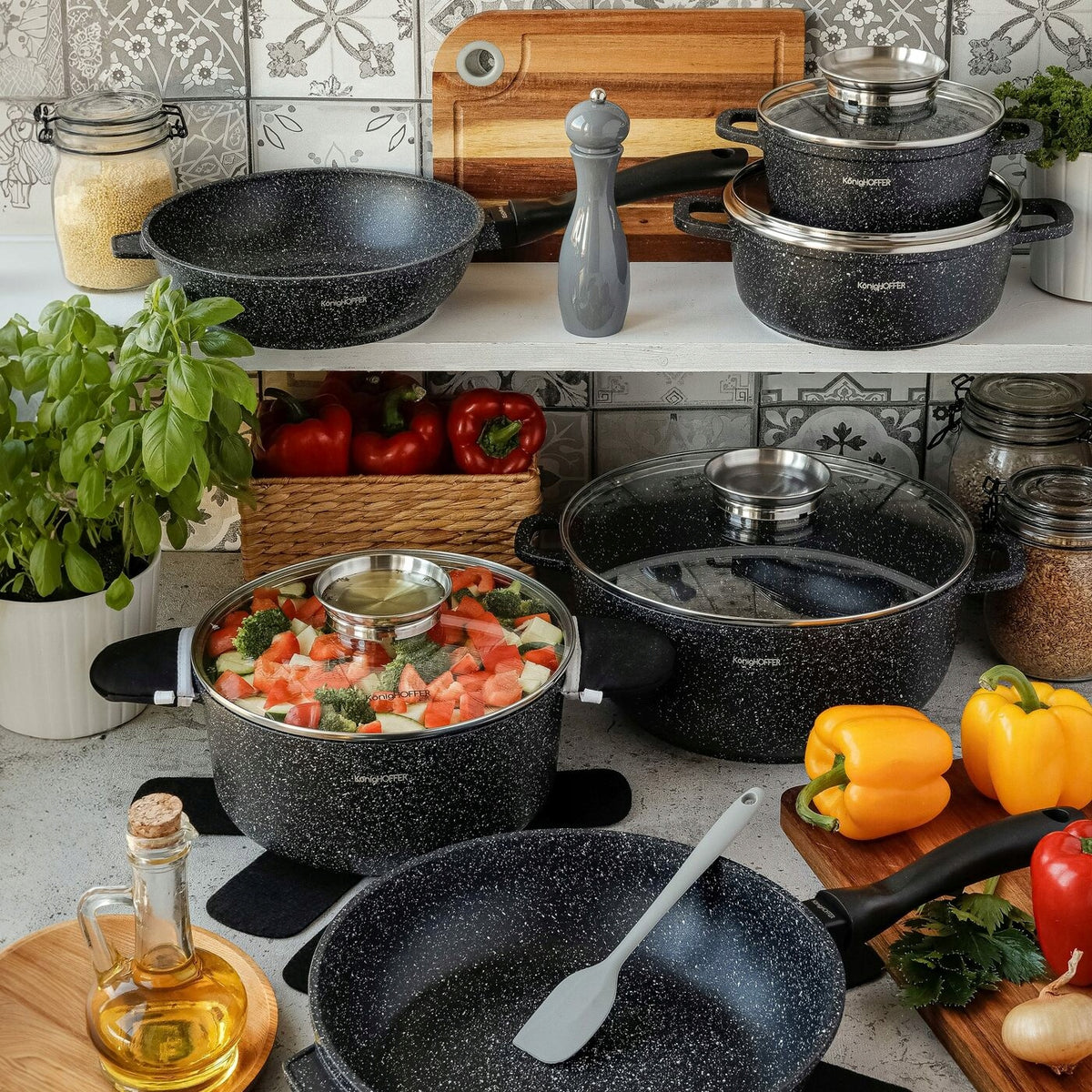 Set of POTS 2x Marble PAN CAST Set Konighoffer Pollo 14 Packaging status original