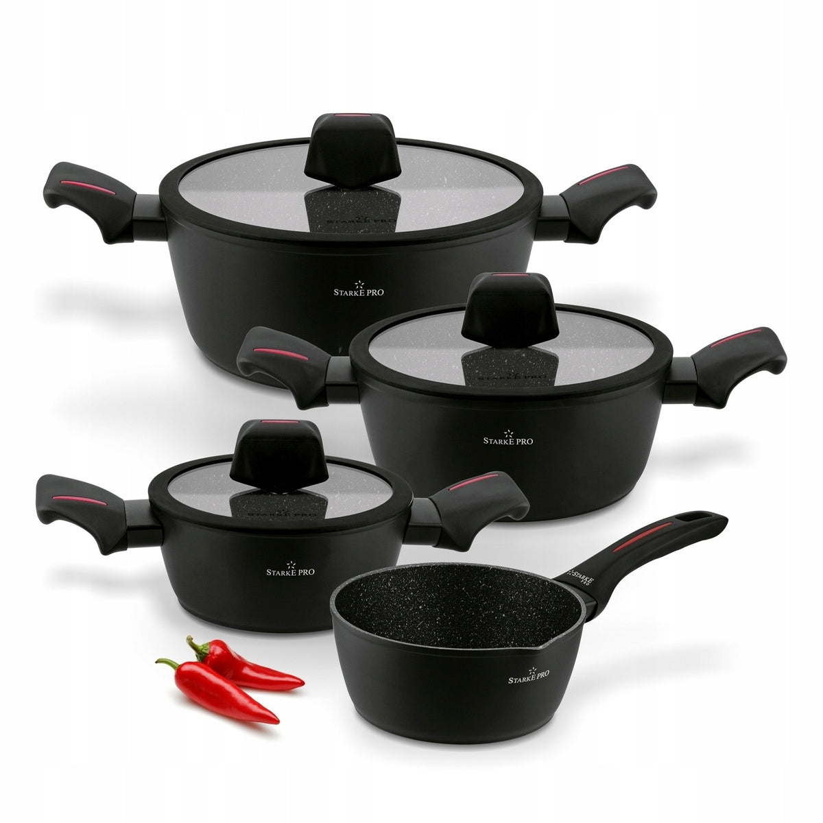 Set of POTS Induction Gas RONDEL Starke Pro Piccante 16/20/24/16 cm
