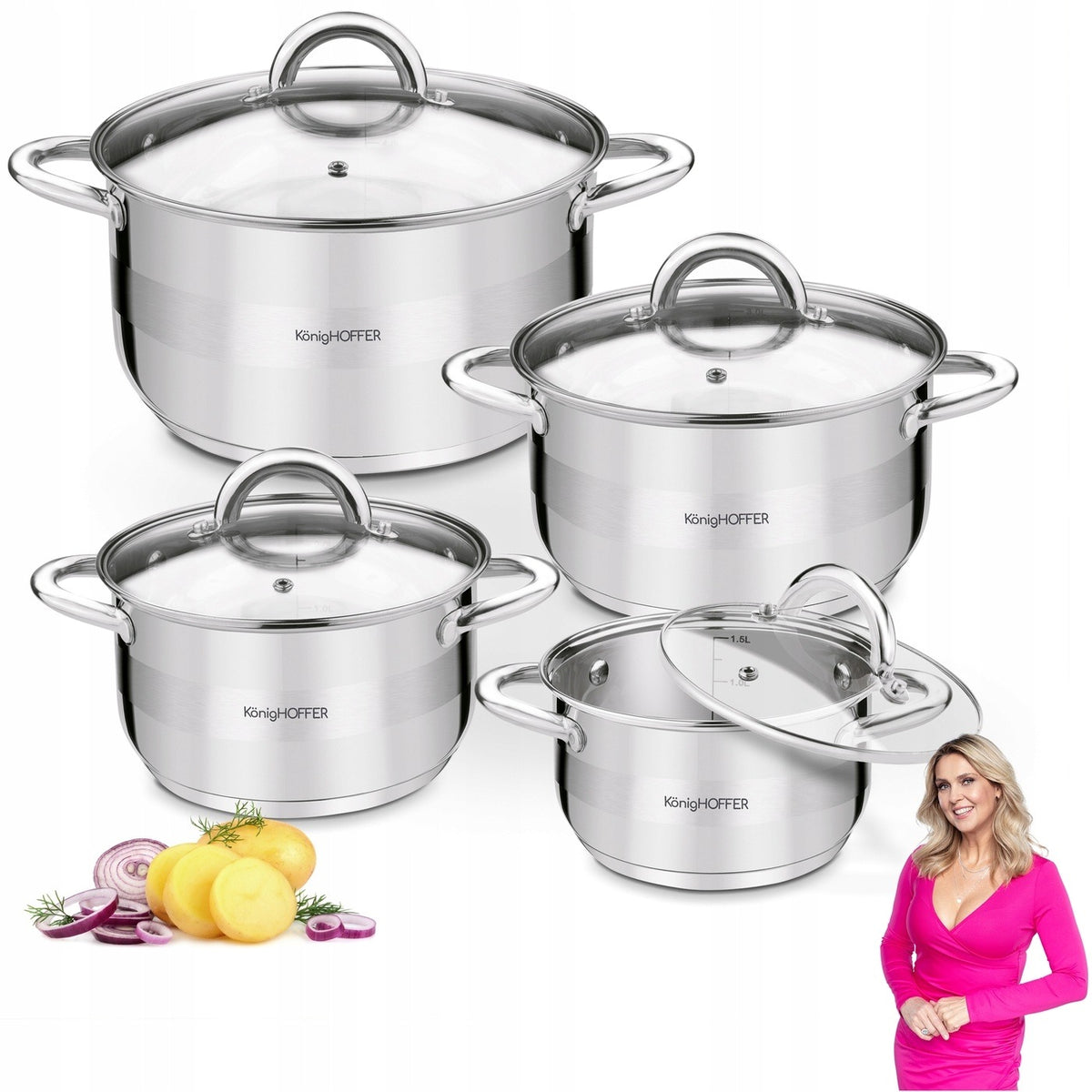 Set of POTS Induction LID Steel Konighoffer Faro 8 el 16/18/20/24