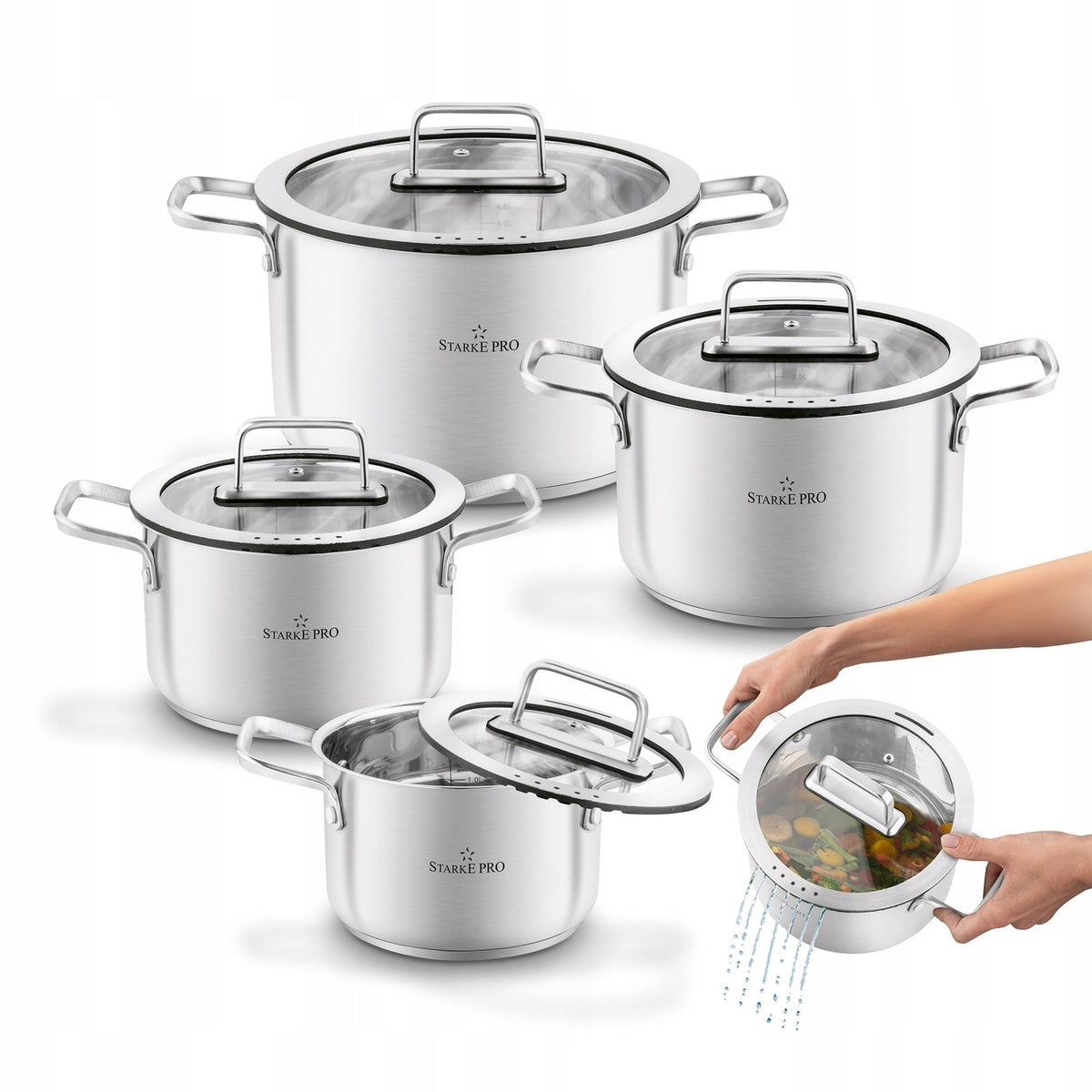 Set of POTS Induction LID Steel Starke Pro Inoxens 16/18/20/24cm