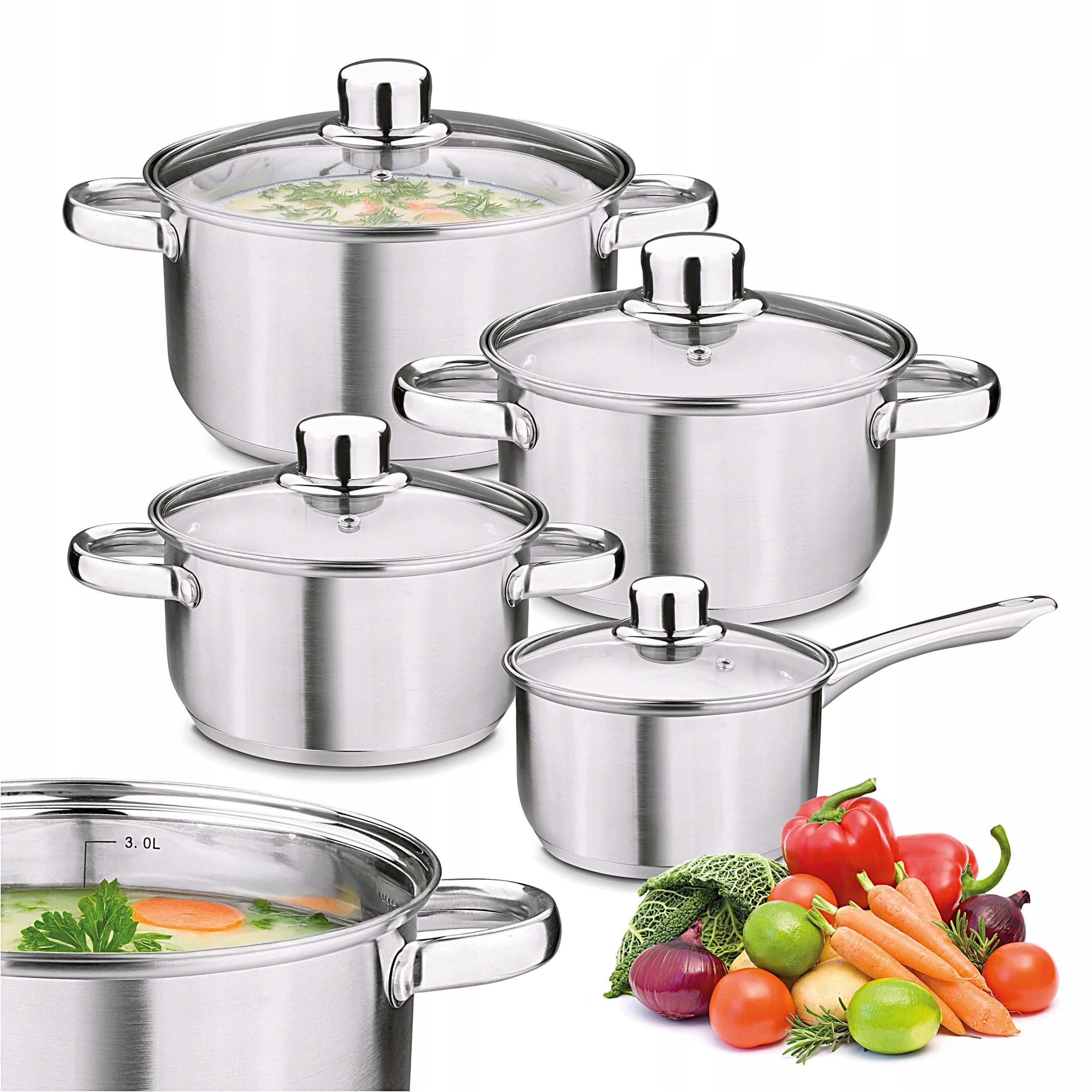 Set of POTS Induction Steel with Lid Tadar Bahama II 8 el 12/14/16/20