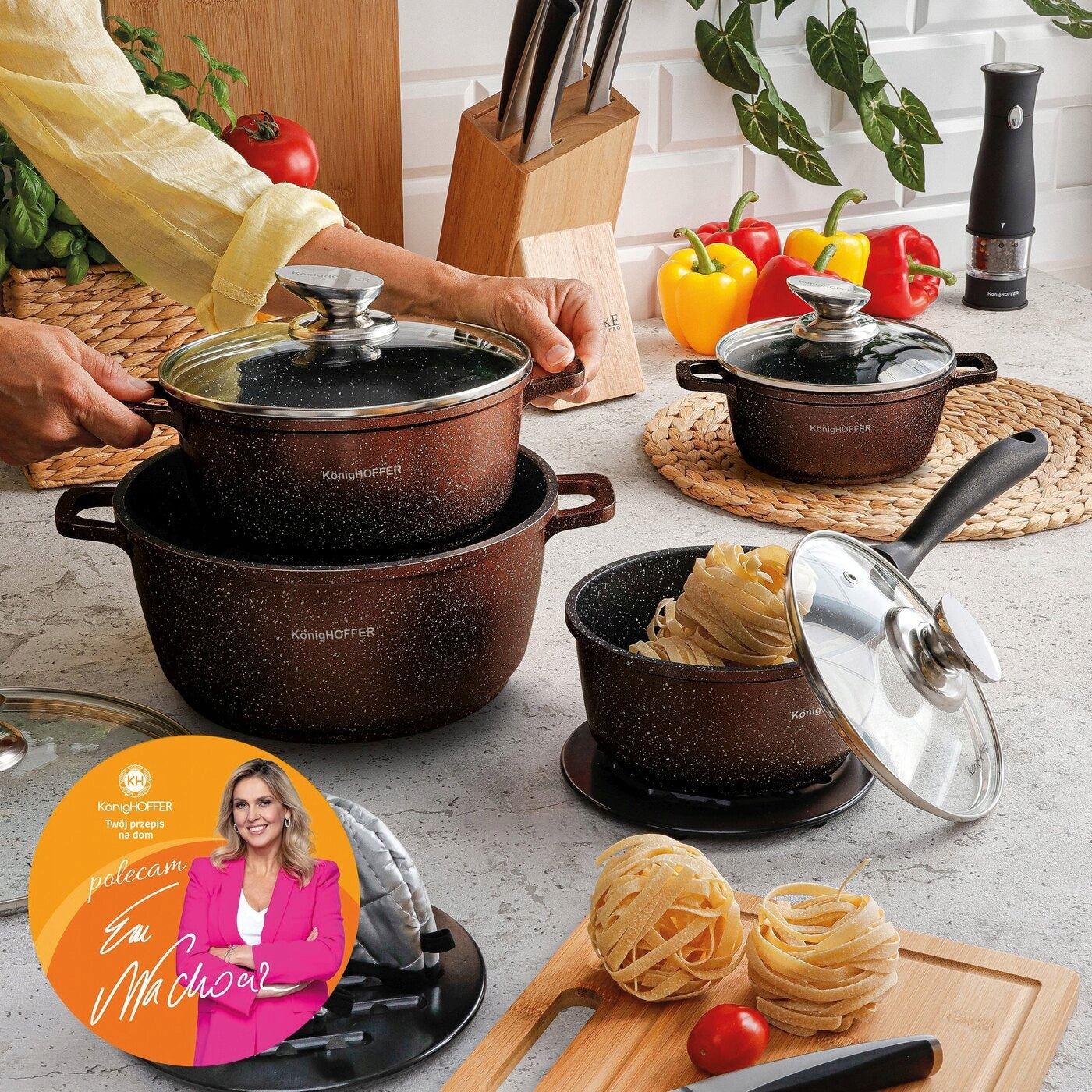 Set of POTS Induction with LID GAS SOLID Konighoffer Pollo Brown 12el Packaging status original