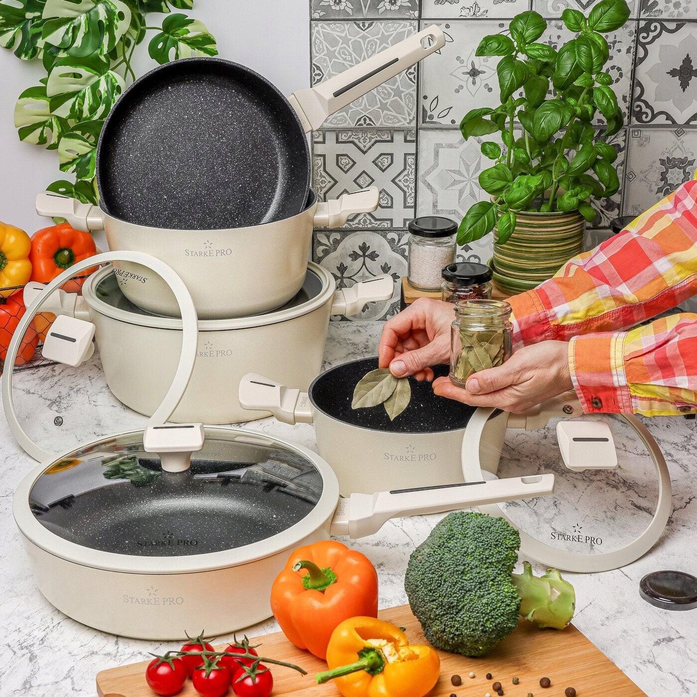 Set of POTS PAN SET induction GAS Starke Pro Brule 9 elements Packaging status original