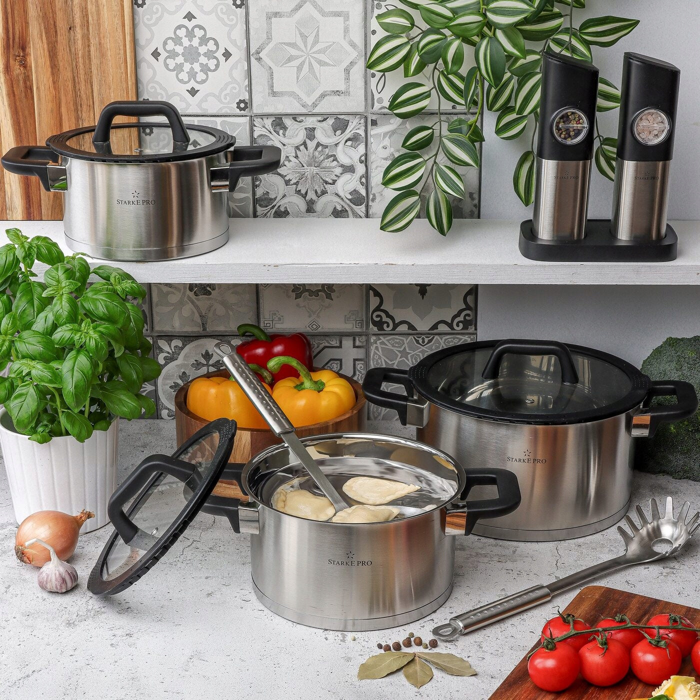 Set of POTS with Lids INDUCTION Gas Set Starke Pro Rigor 8 el Packaging status original