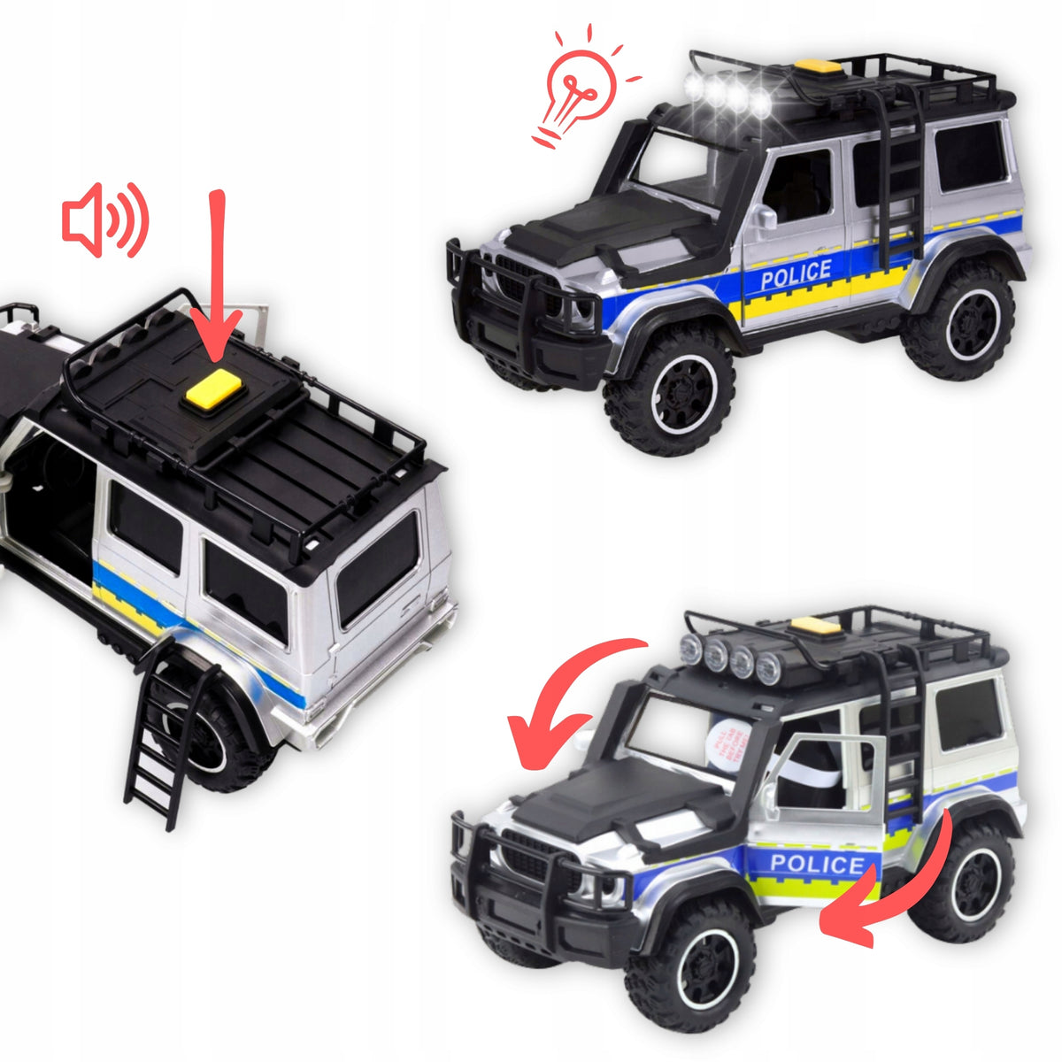 Set of Police Off-Road Car with Trailer FIGURINE HORSE woopie Brand Woopie
