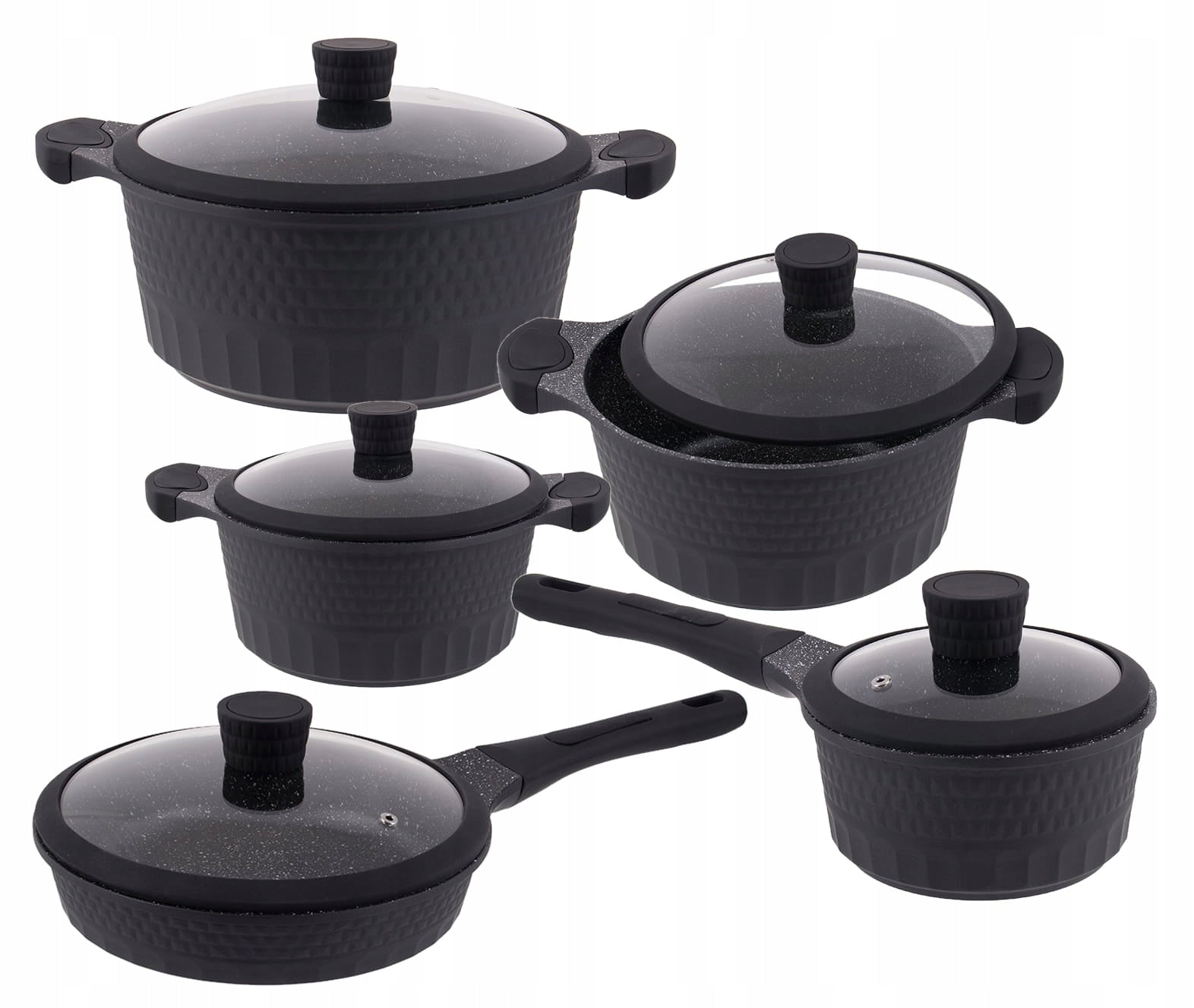 Set of Pots Edenberg EB-5649 Forged Aluminium 10el. BLACK COATING MARBLE