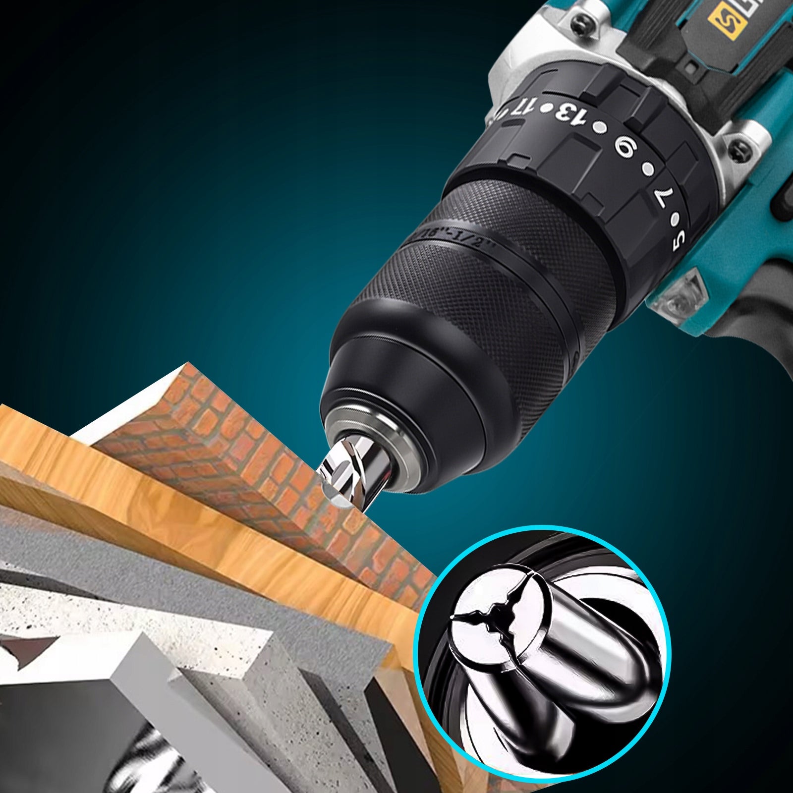 Set of Screwdriver Impact Driver Drill 2xBattery Box Power Tool Kit Combo Batteries included yes