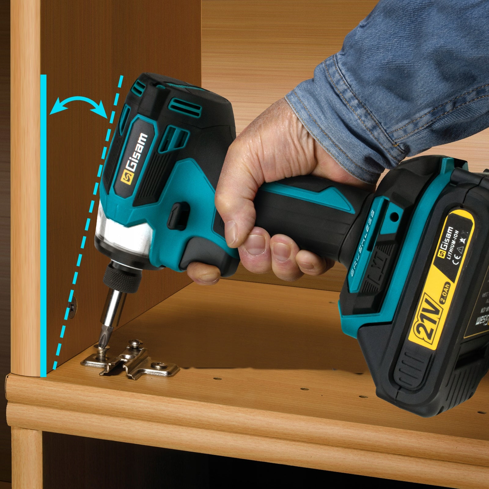 Set of Screwdriver Impact Driver Drill 2xBattery Box Power Tool Kit Combo Brand Gisam