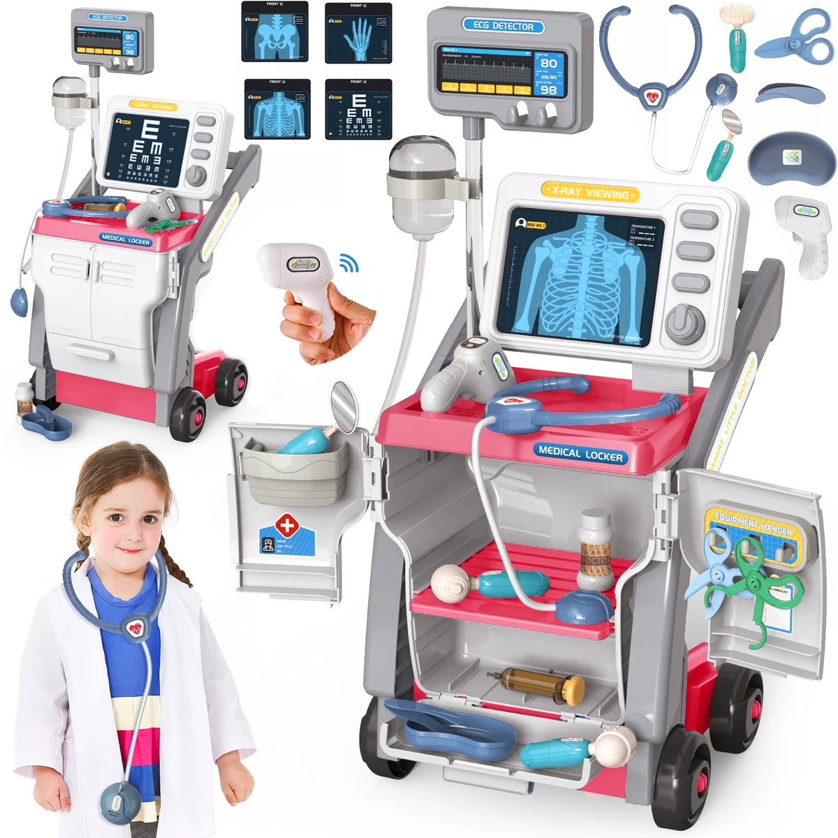 Set of Small Doctor Medical Trolley For Children Stethoscope Accessories