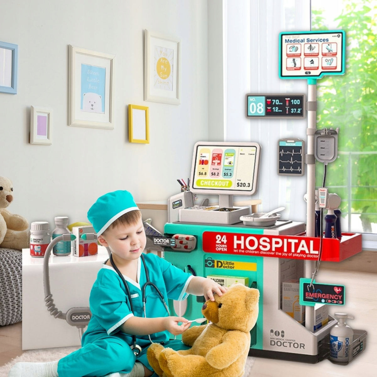 Set of Small Doctor Trolley ECG Interactive for Children XXL + 49 el. Role doctor