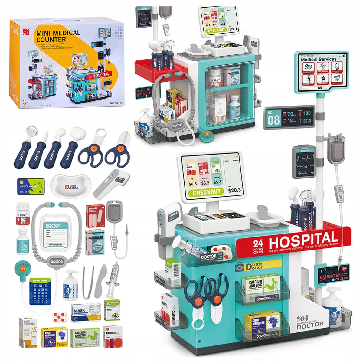Set of Small Doctor for Children Little Doctor Pharmacy Shop Cash Register Scanner 49el Brand Stator