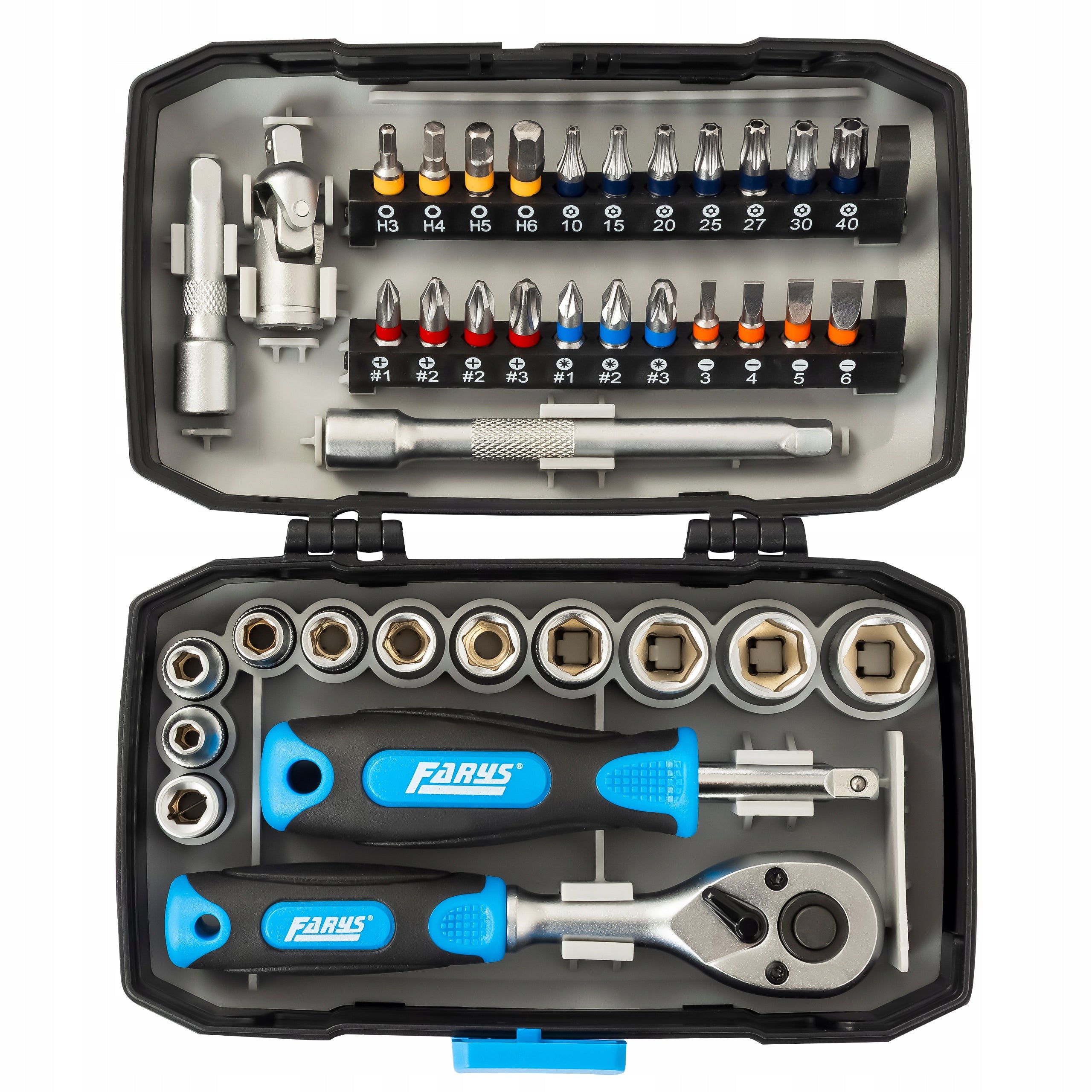 Set of Socket Wrenches Bit Sockets Ratchet 1/4" 38 pcs FR2005 Brand Farys