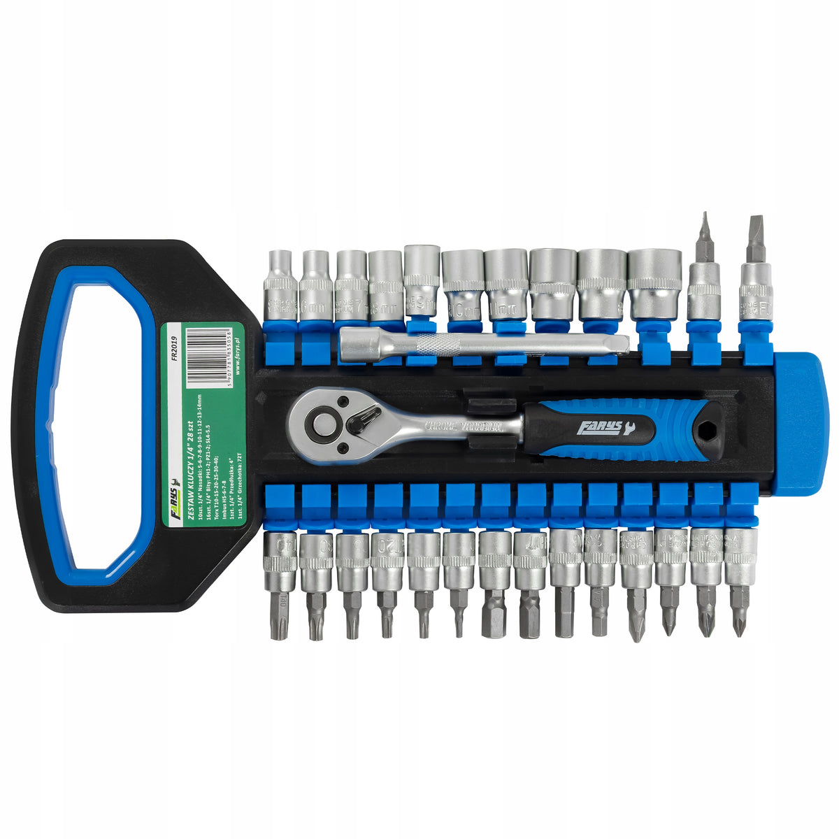 Set of Socket Wrenches Ratchet 1/4'' Torx Imbus 28el Bit Extension. Manufacturer code FR2019