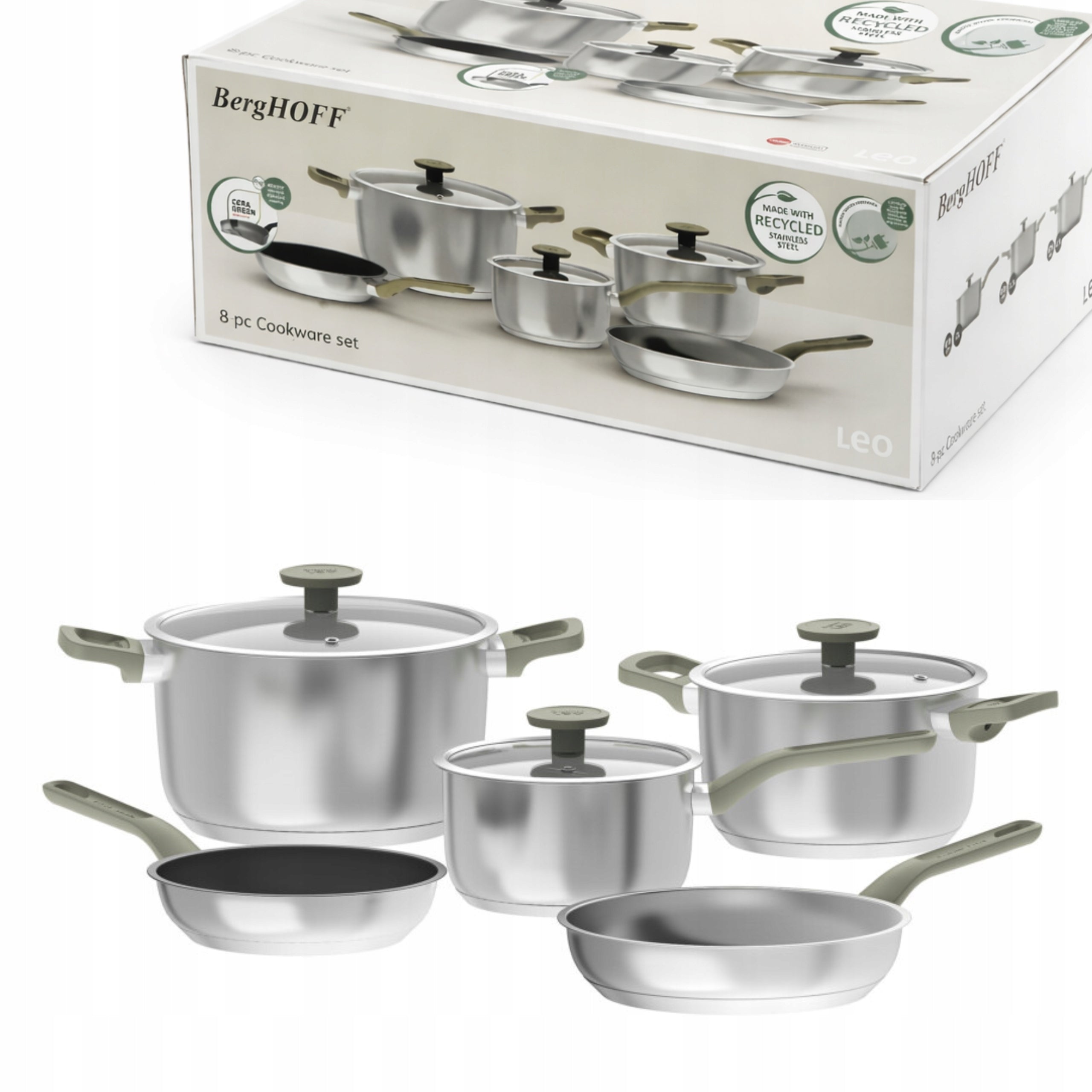 Set of Stainless Steel Pots 2 Bolt PANS 8 elements BergHOFF