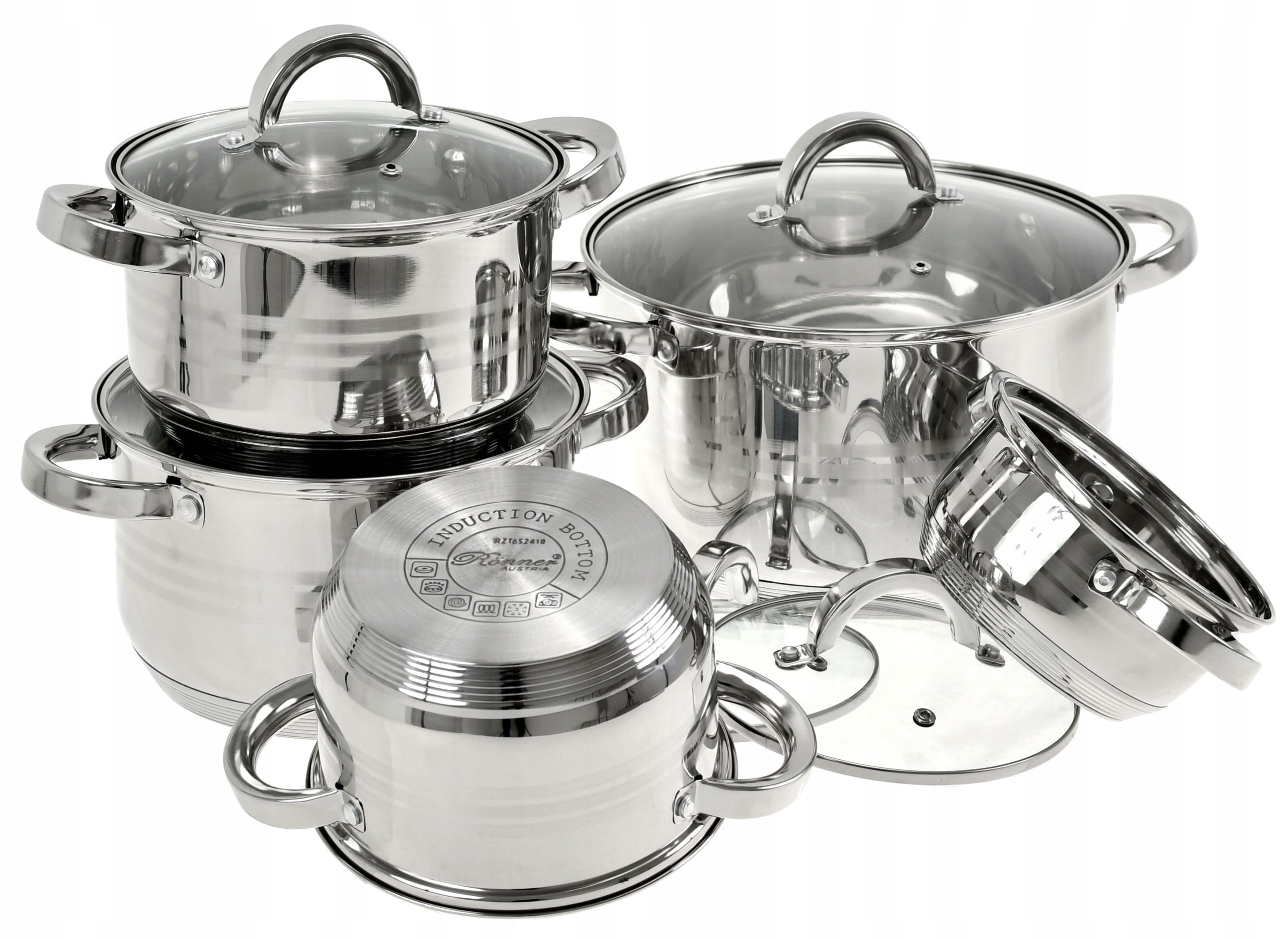 Set of Steel Pots 12 Pcs Pot Pan INDUCTION GAS Color silver
