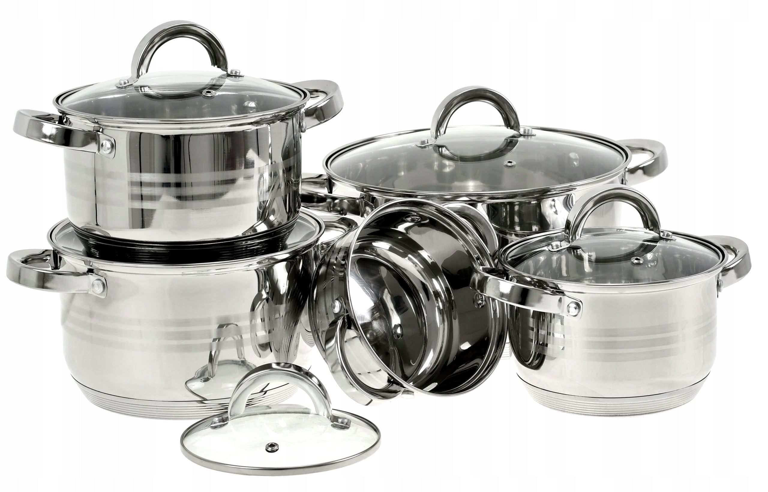 Set of Steel Pots 12 Pcs Pot Pan INDUCTION GAS Material steel