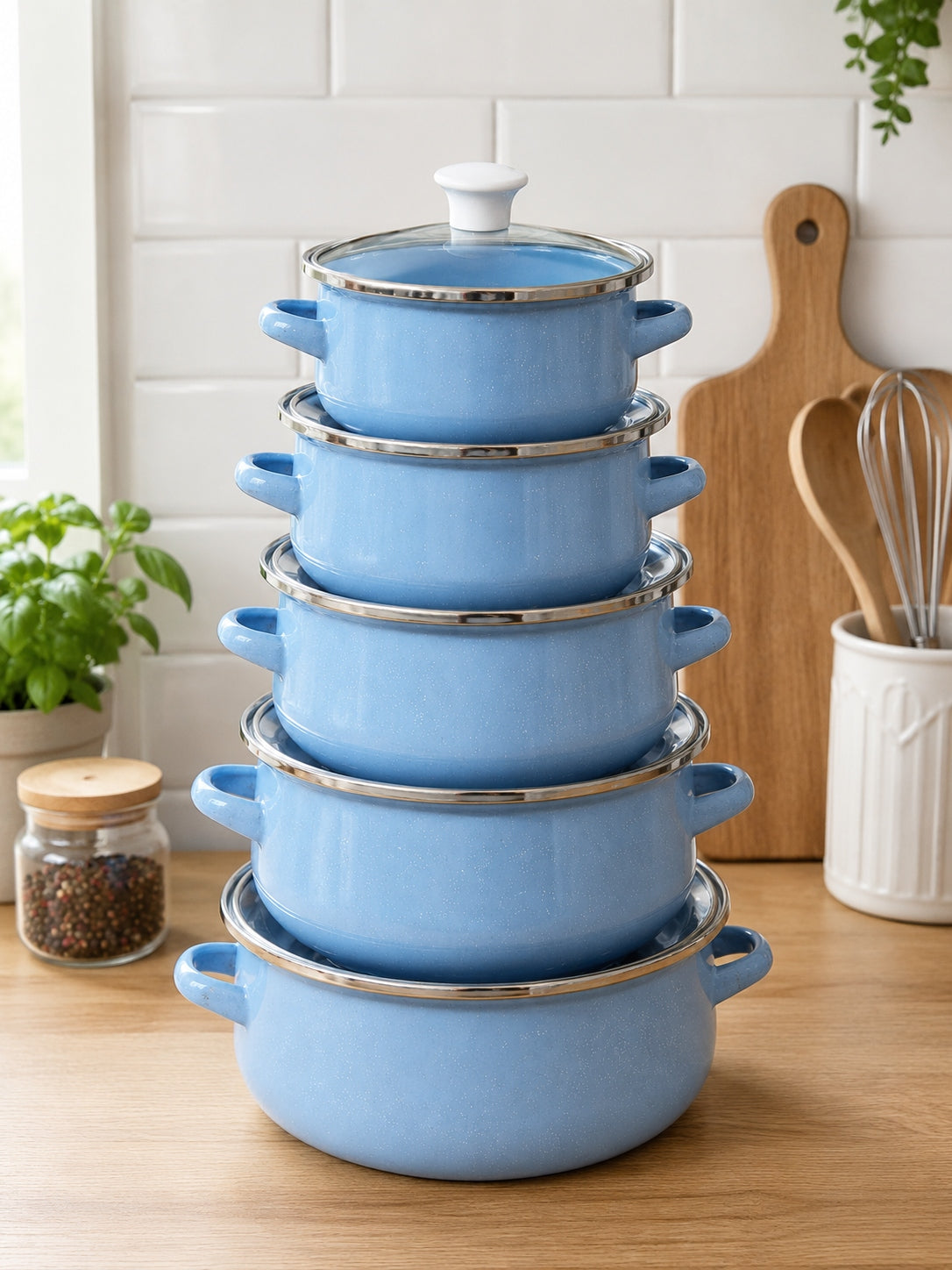 Set of Steel Pots ENAMEL POT STEEL ENAMEL LIDS Brand no brand