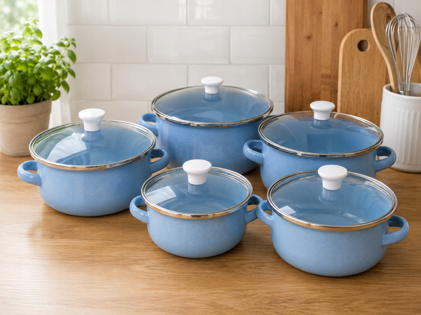 Set of Steel Pots ENAMEL POT STEEL ENAMEL LIDS Number of items in the set 10
