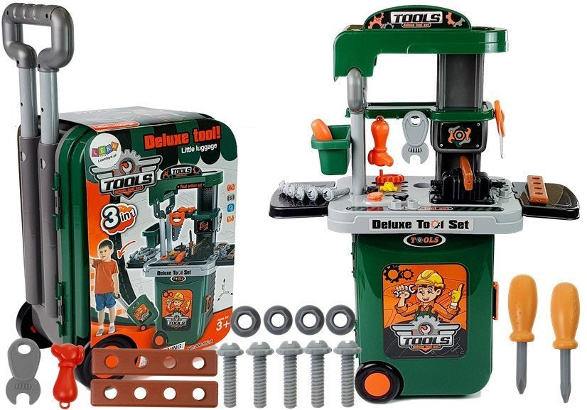 Set of Tools in Suitcase On Wheels Workshop Saw Screwdriver