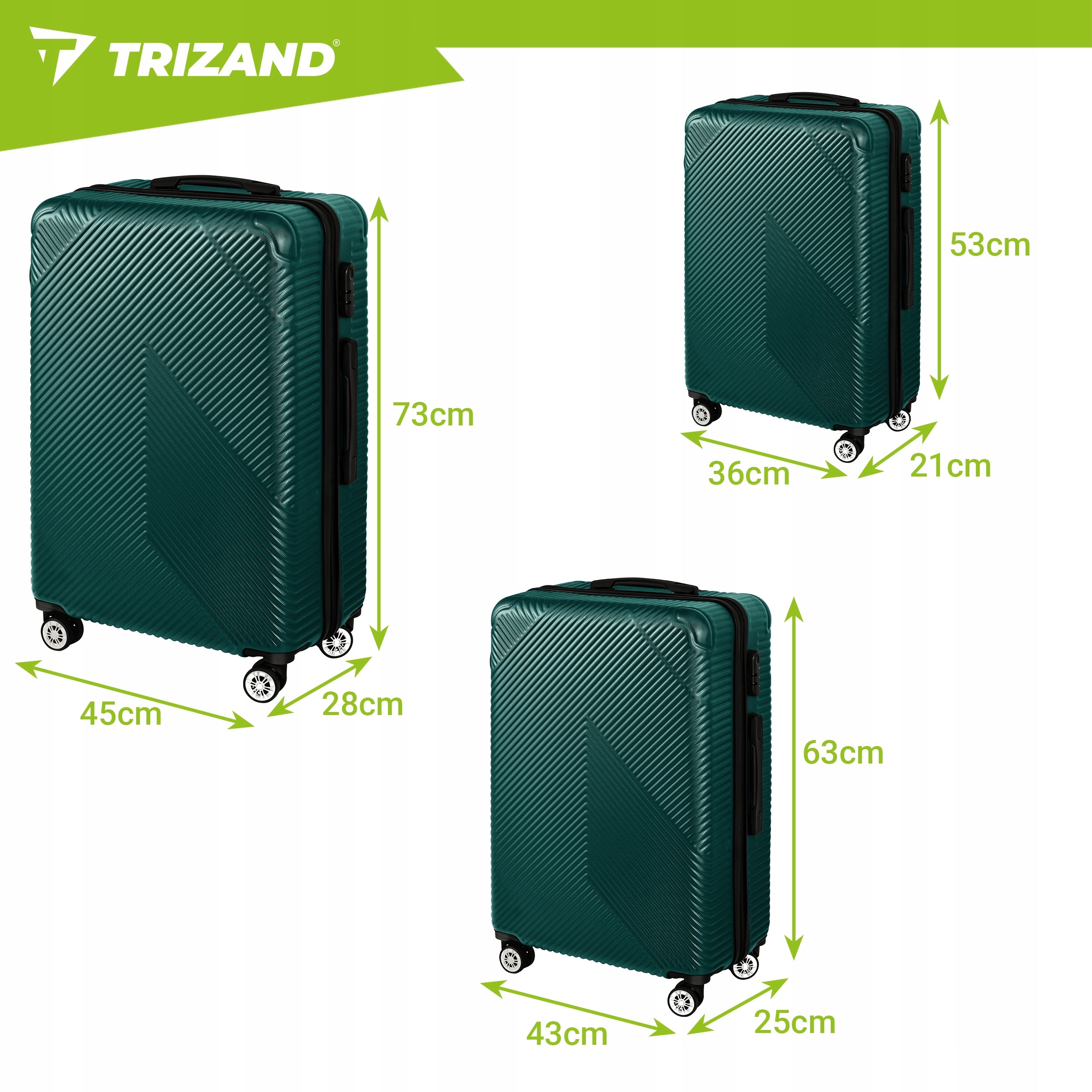 Set of Travel Suitcases 3in1 on Wheels Travel Suitcase Luggage Set Height 74 cm
