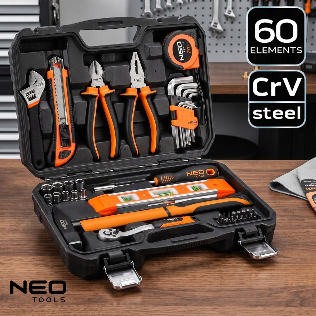 Set of Universal Tools 60 el. Socket Wrenches Bits Hammer Suitcase NEO Brand NEO TOOLS