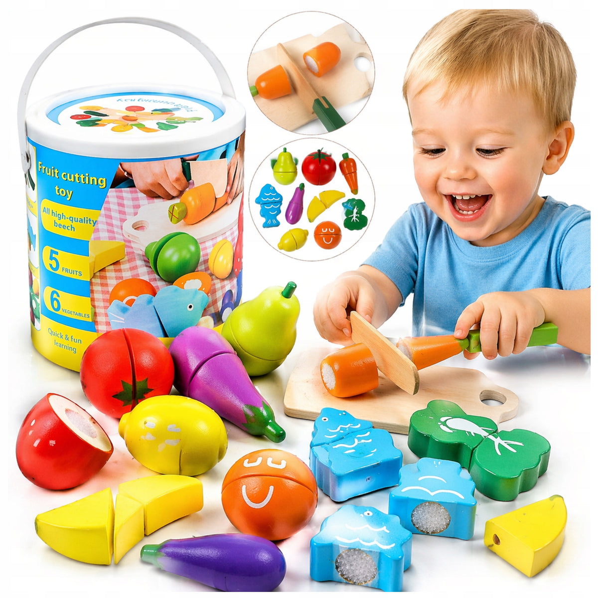 Set of WOODEN Fruit Vegetables for VELCRO CUTTING MEGA GIFT SET