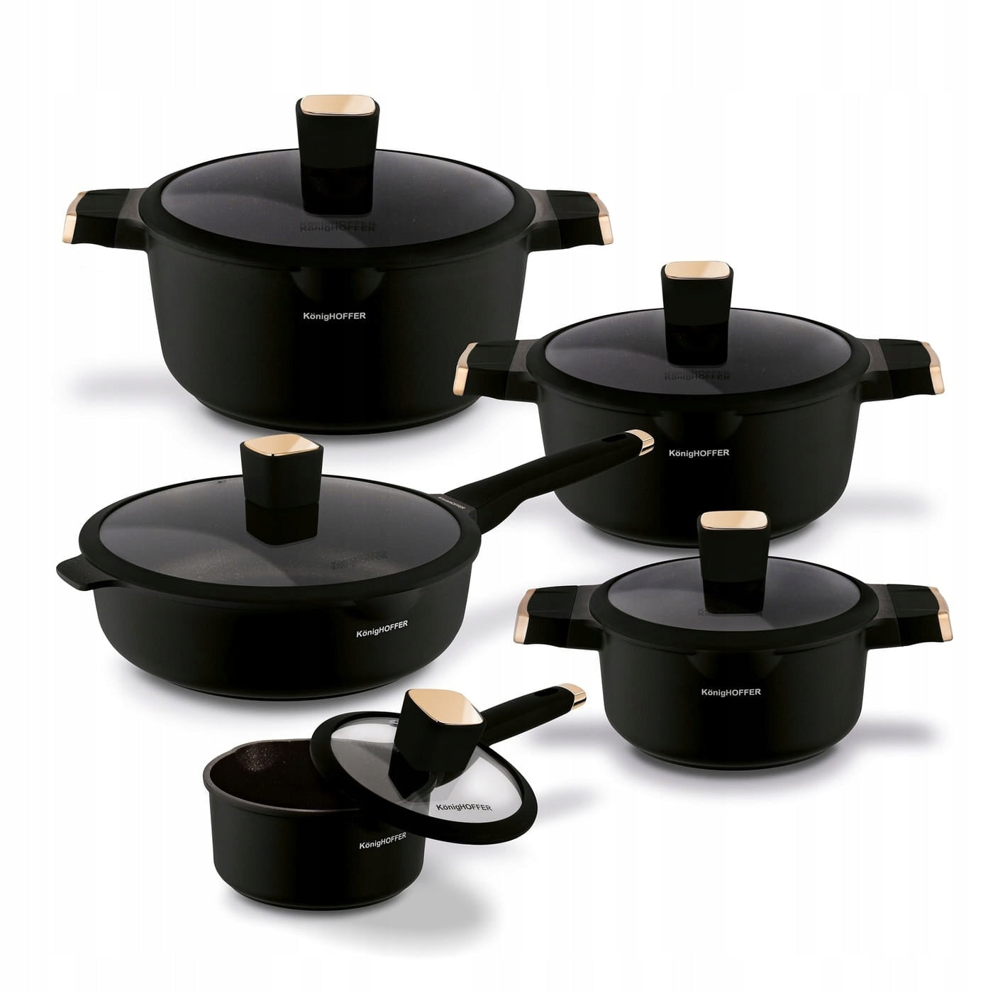 Set of aluminum pots for induction 10 elements black