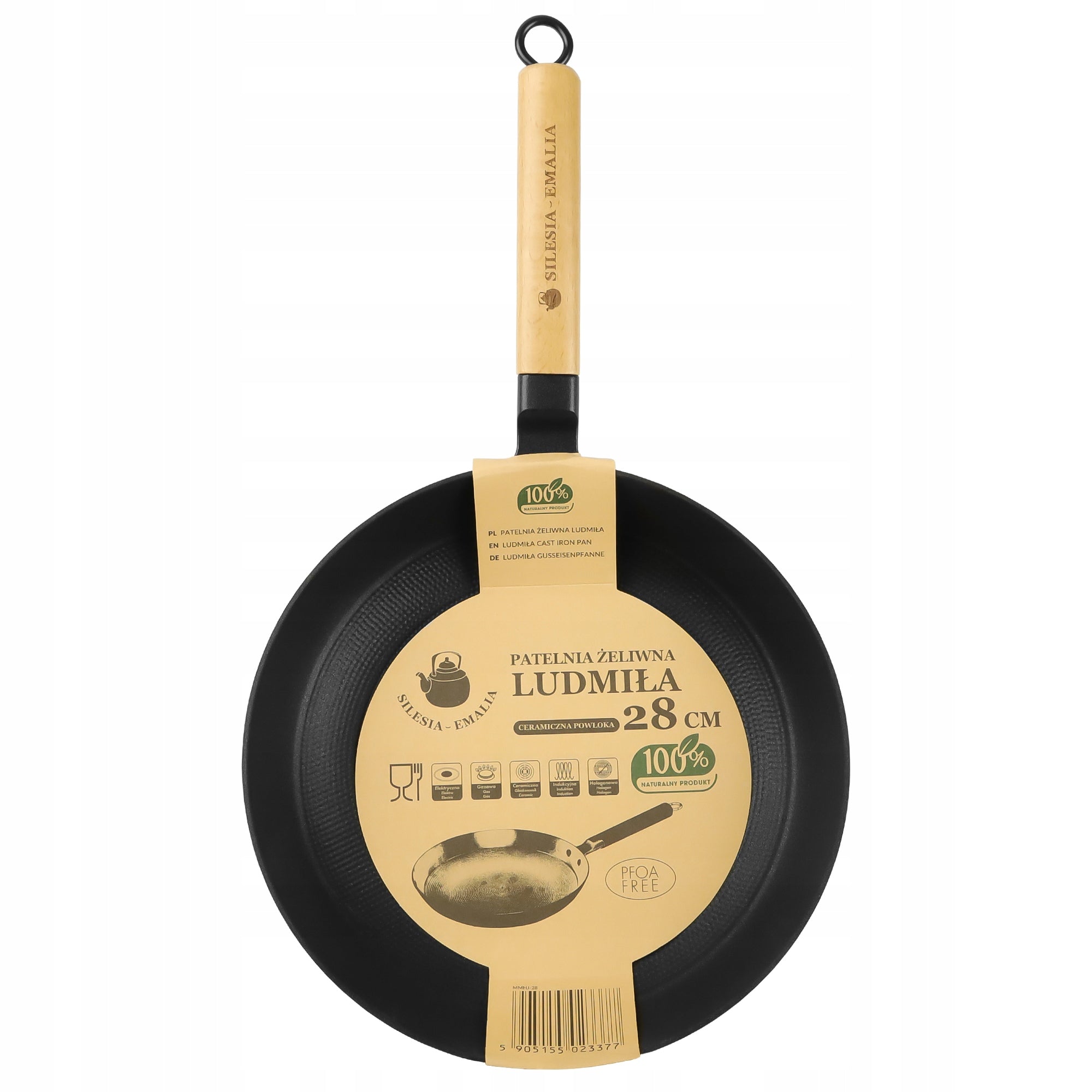 Set of cast iron pans with wooden handle LUDMIŁA 20cm + 24cm + 28cm Packaging status original