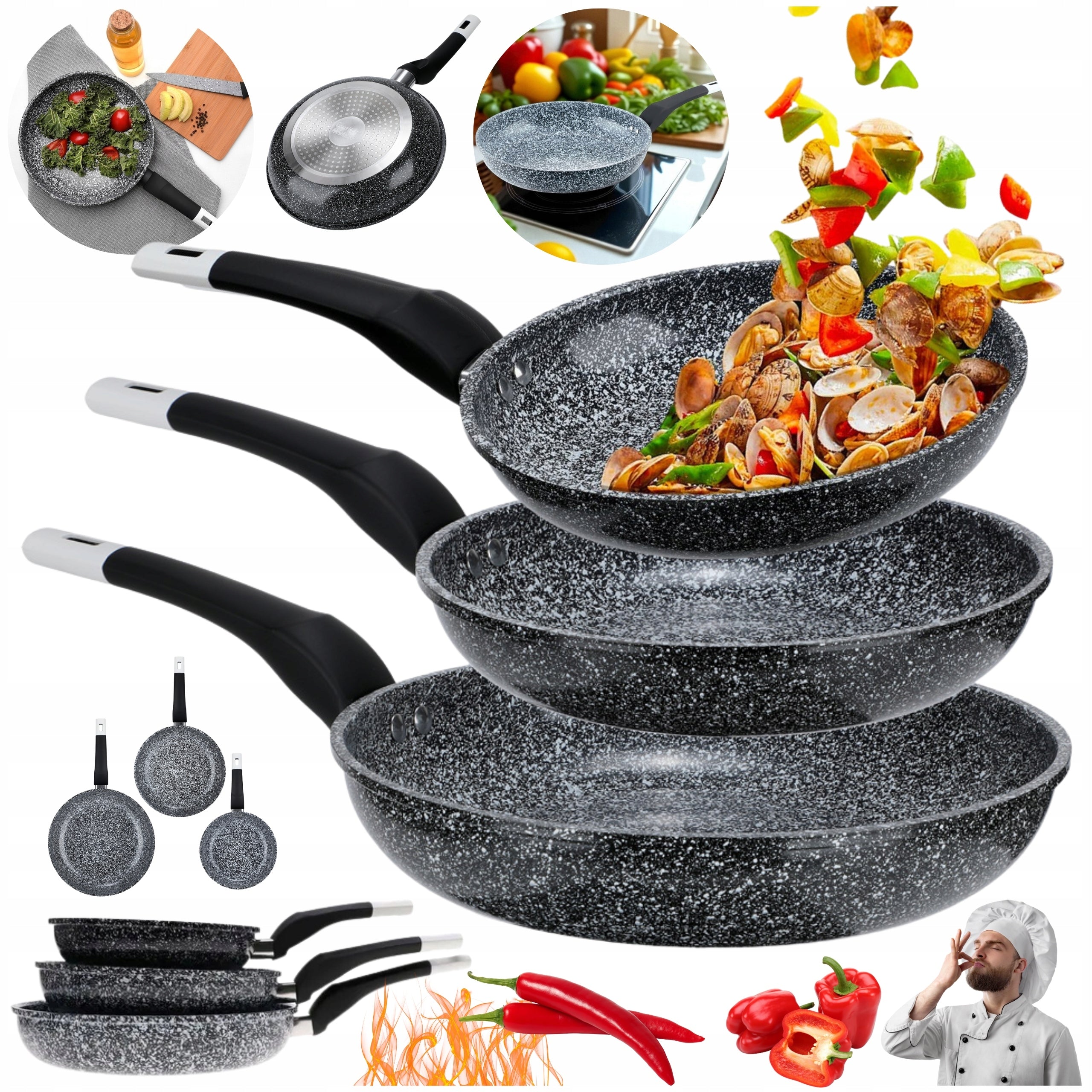 Set of ceramic pans 20/22/28cm grey 3 pieces