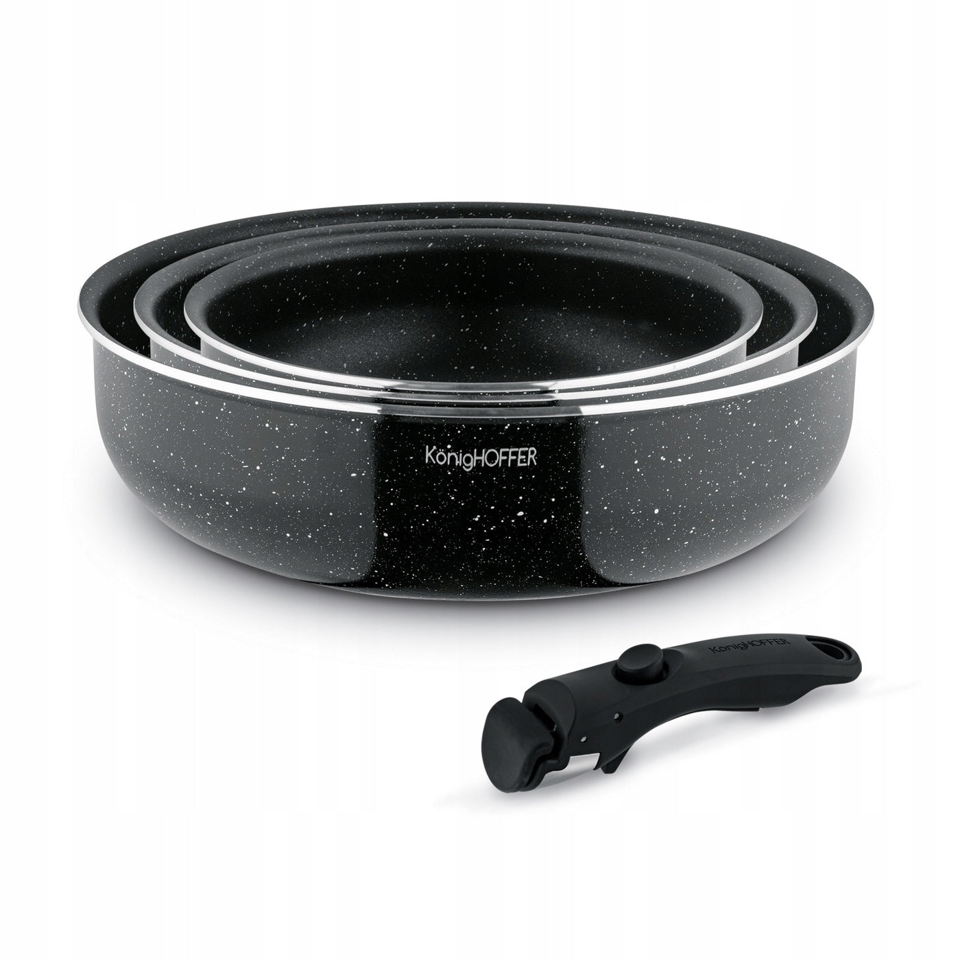 Set of deep pans with detachable handle for induction gas black