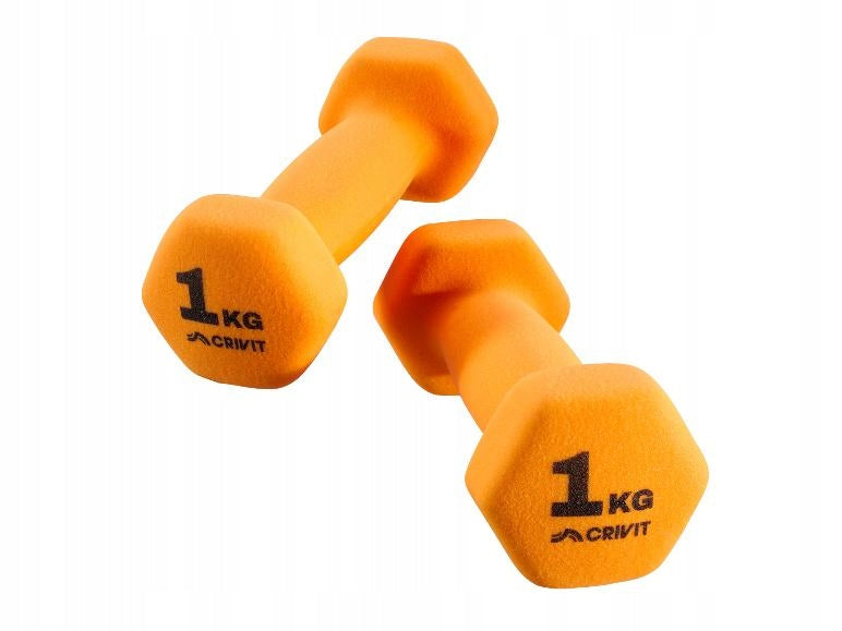 Set of dumbbells 2x1 kg dumbbells for exercise weights with PVC coating orange