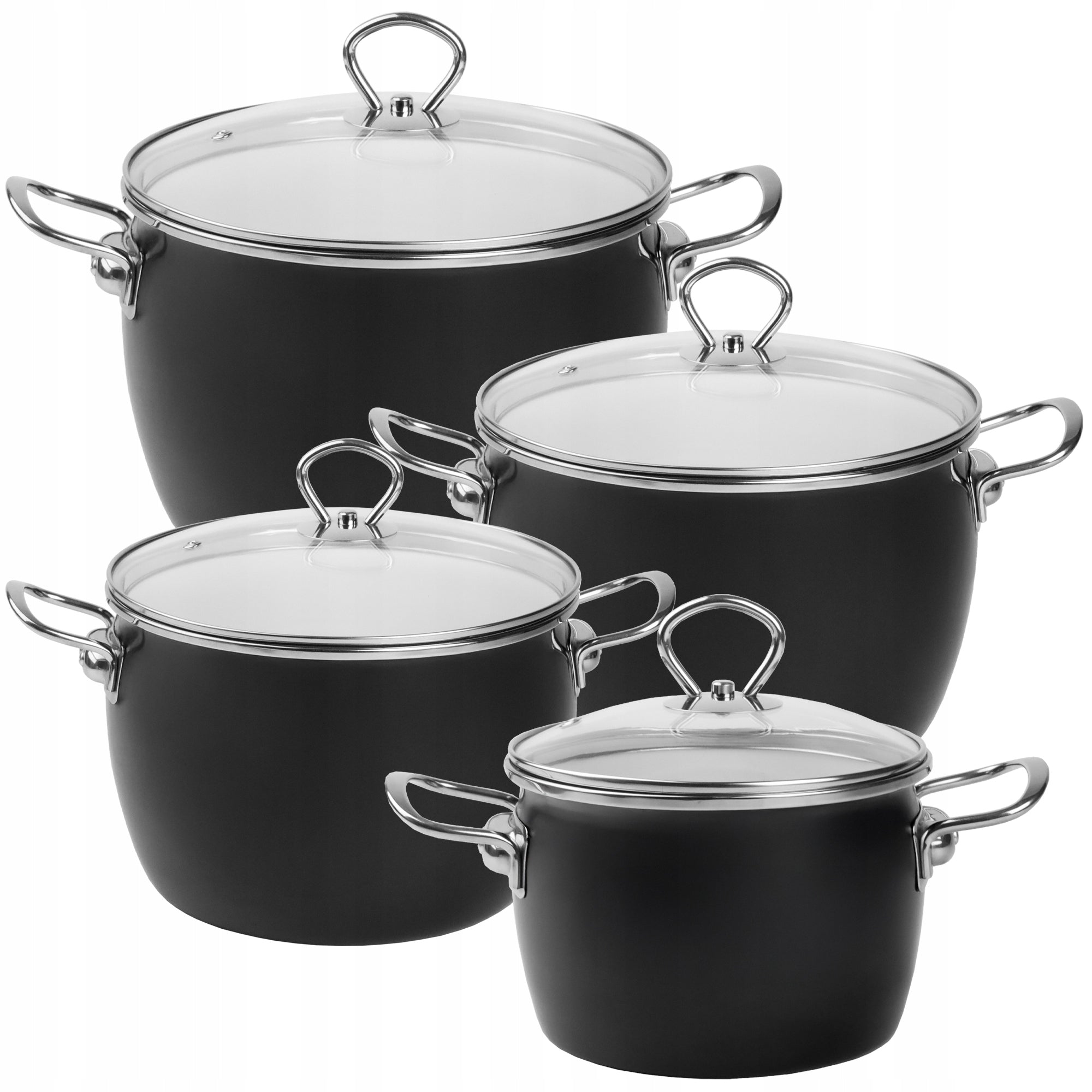 Set of enamel pots 2,3L 3L 4L 5L black INDUCTION GAS MARYNA