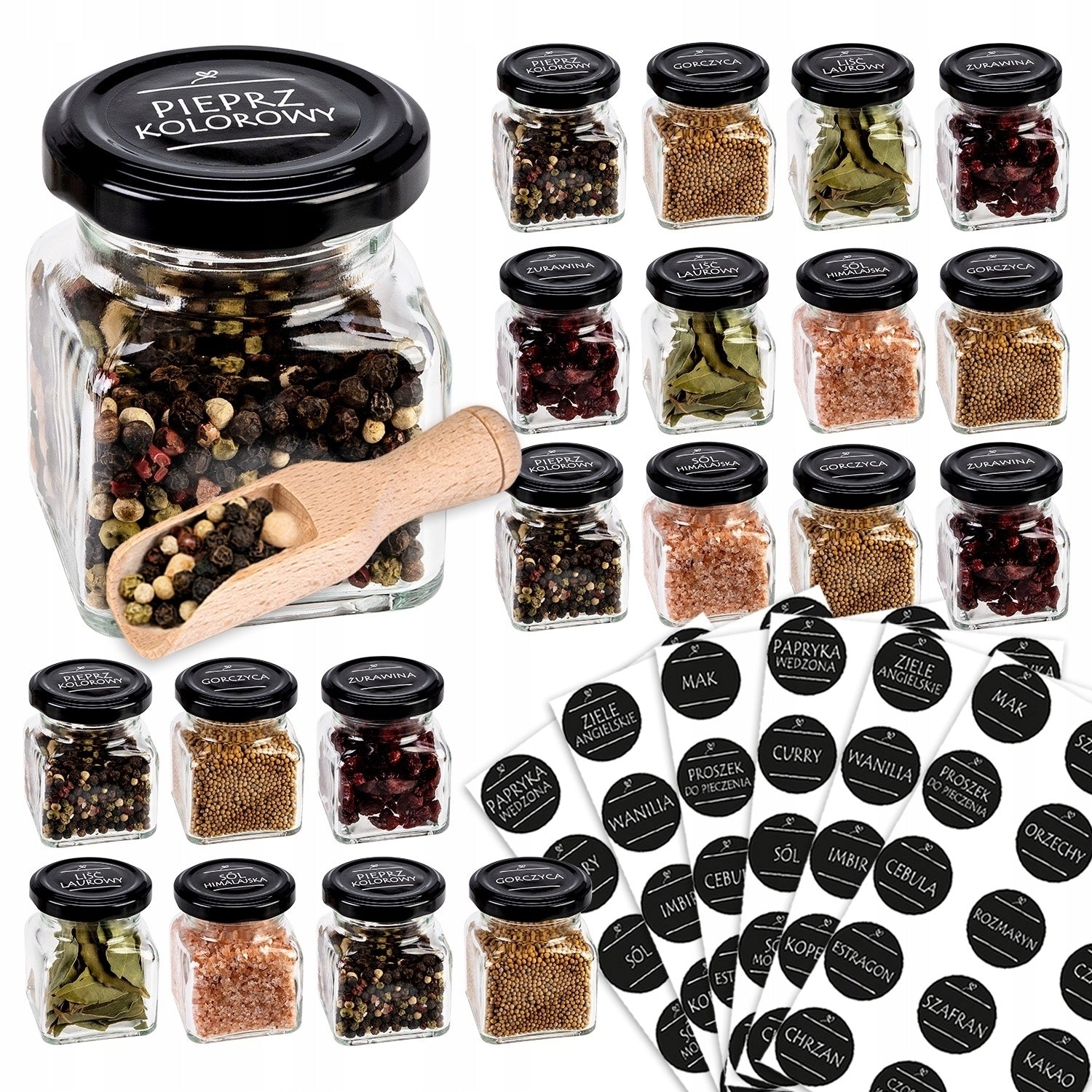 Set of jars with labels for spices, 120 ml, 20 pieces Manufacturer code SLOIK_120_20x_ETYKIETY