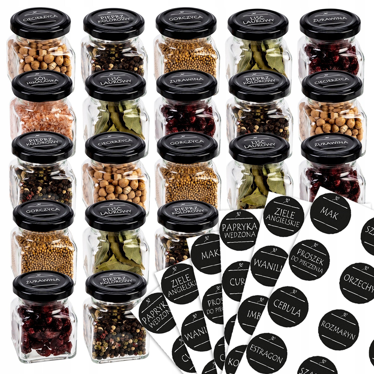 Set of jars with labels for spices, 120 ml, 20 pieces