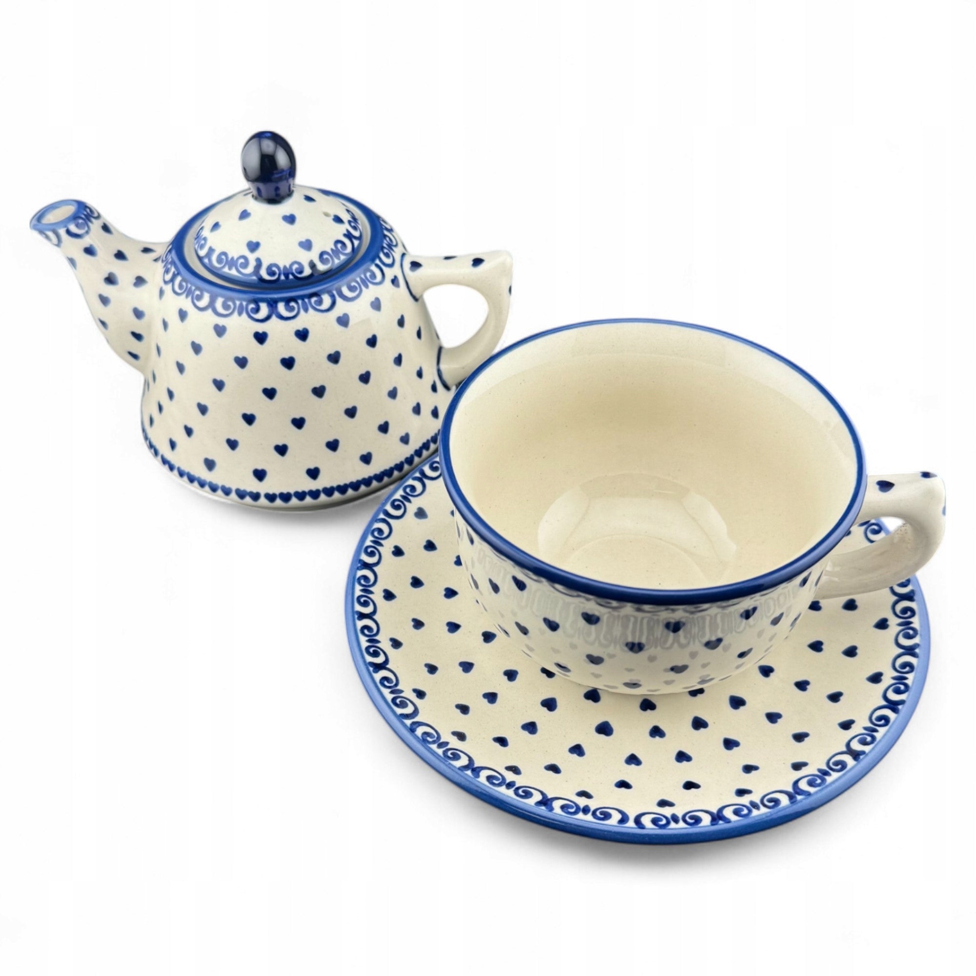 Set of kettle and cup for GIFT Hearts Dec. PS02 Ceramika Bolesławiec Brand Manufaktura w Bolesławcu