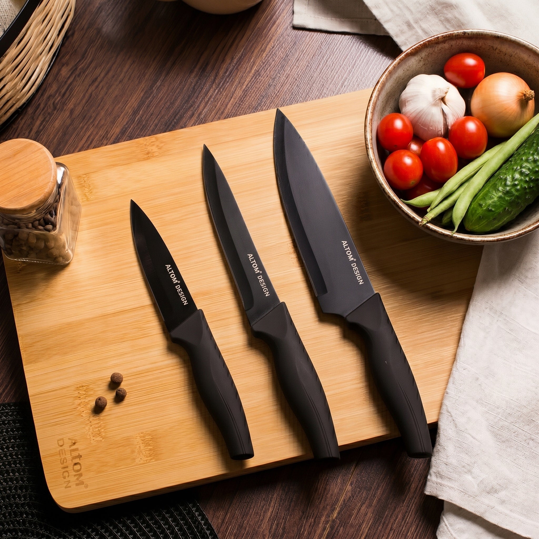 Set of knives Set of 3 with non-stick coating Altom Design black Packaging status original