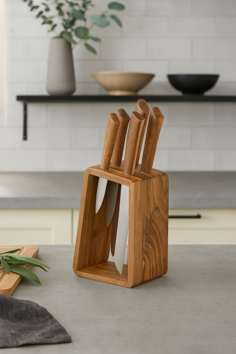 Set of knives on stand 5pcs Dove made of acacia wood in block solid Packaging status original