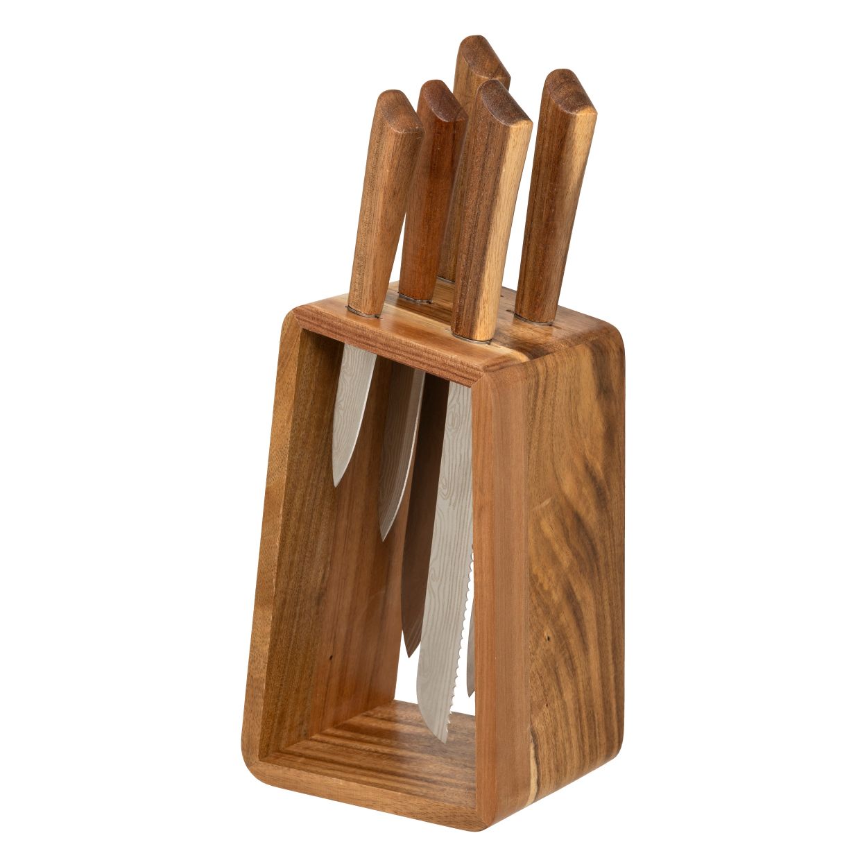 Set of knives on stand 5pcs Dove made of acacia wood in block solid