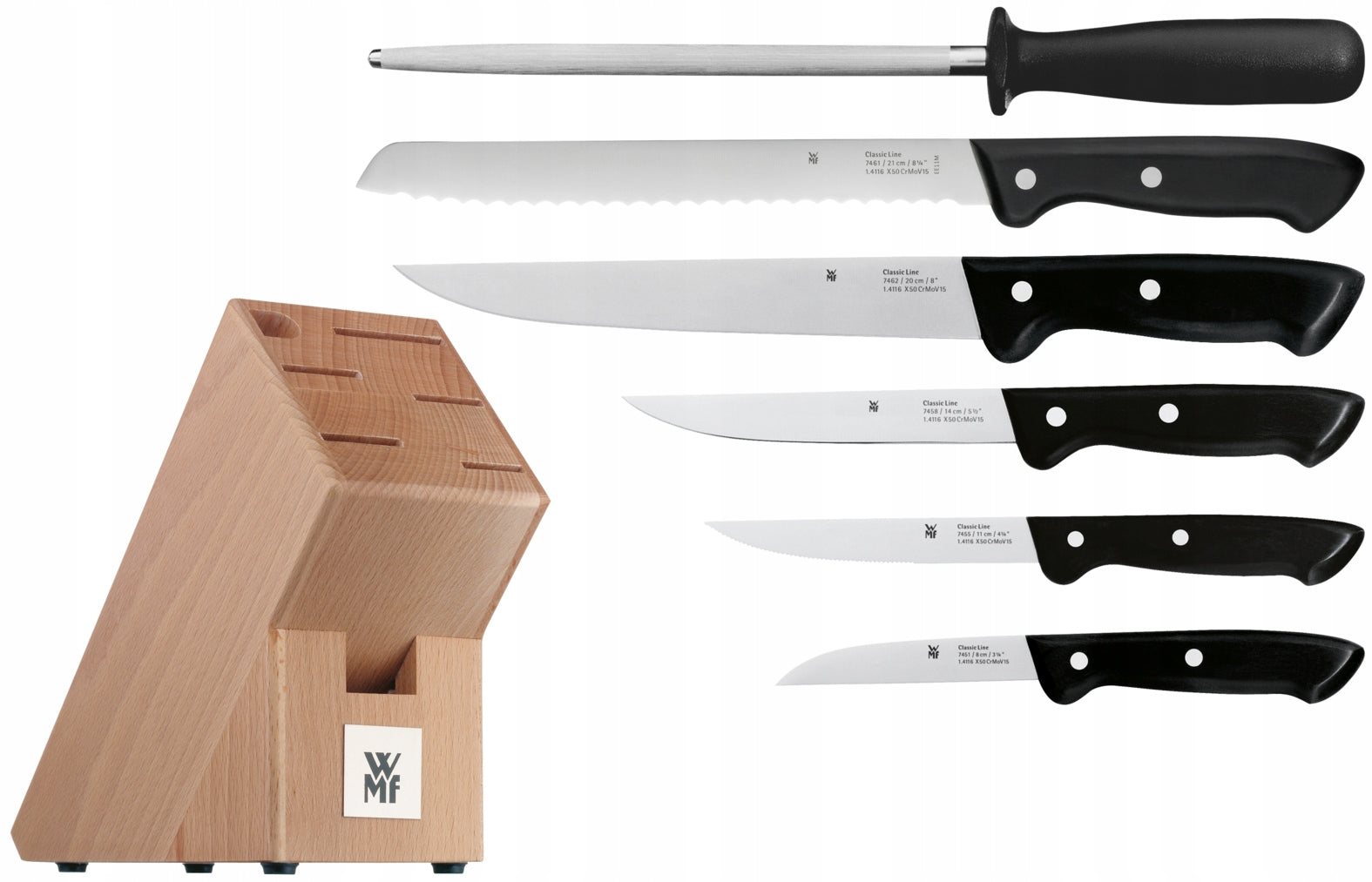 Set of knives with block and sharpener WMF Classic Line 7 el. kitchen knives Manufacturer code 1874706030