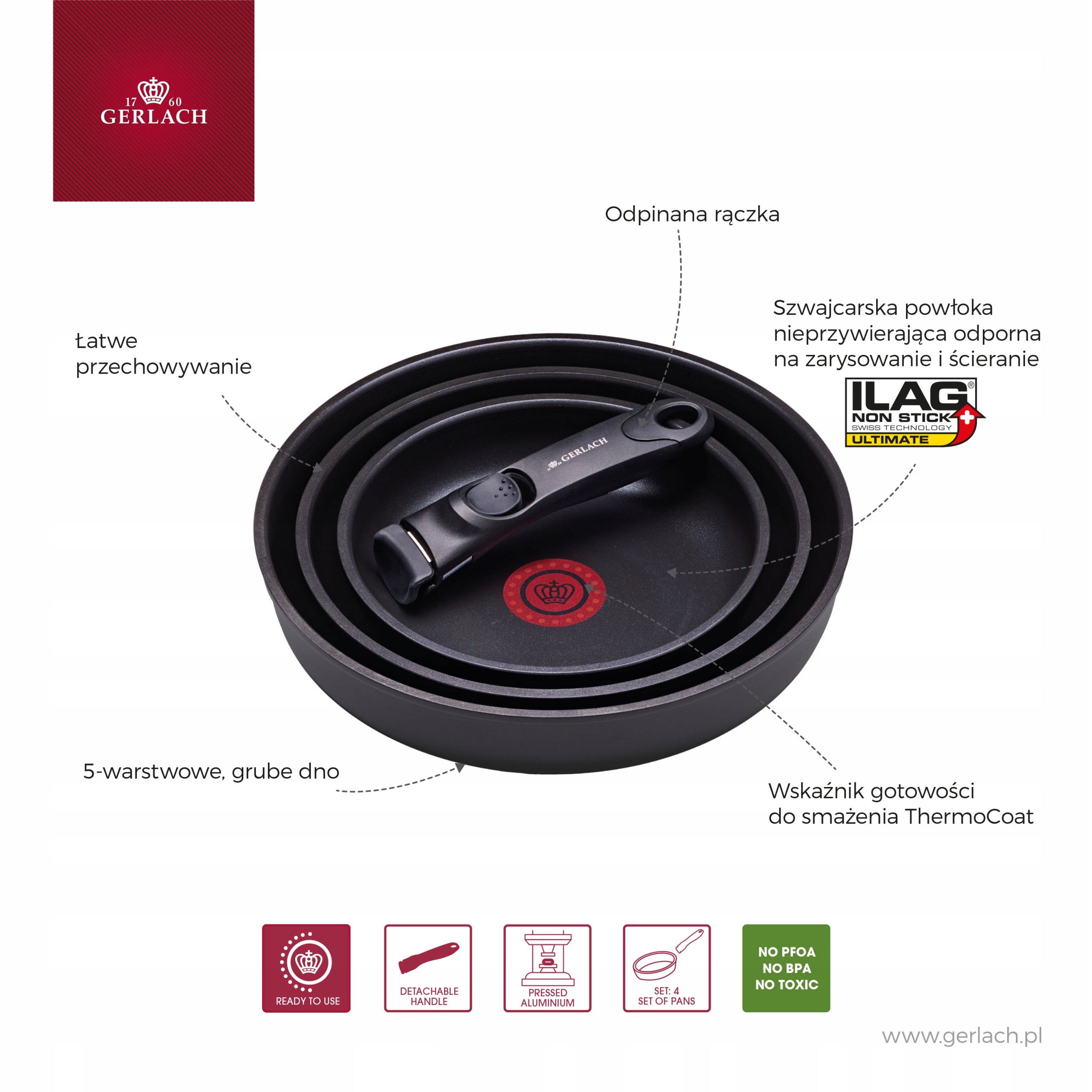 Set of pans Gerlach black non-stick 20/24/28 cm 4 elements Brand Gerlach