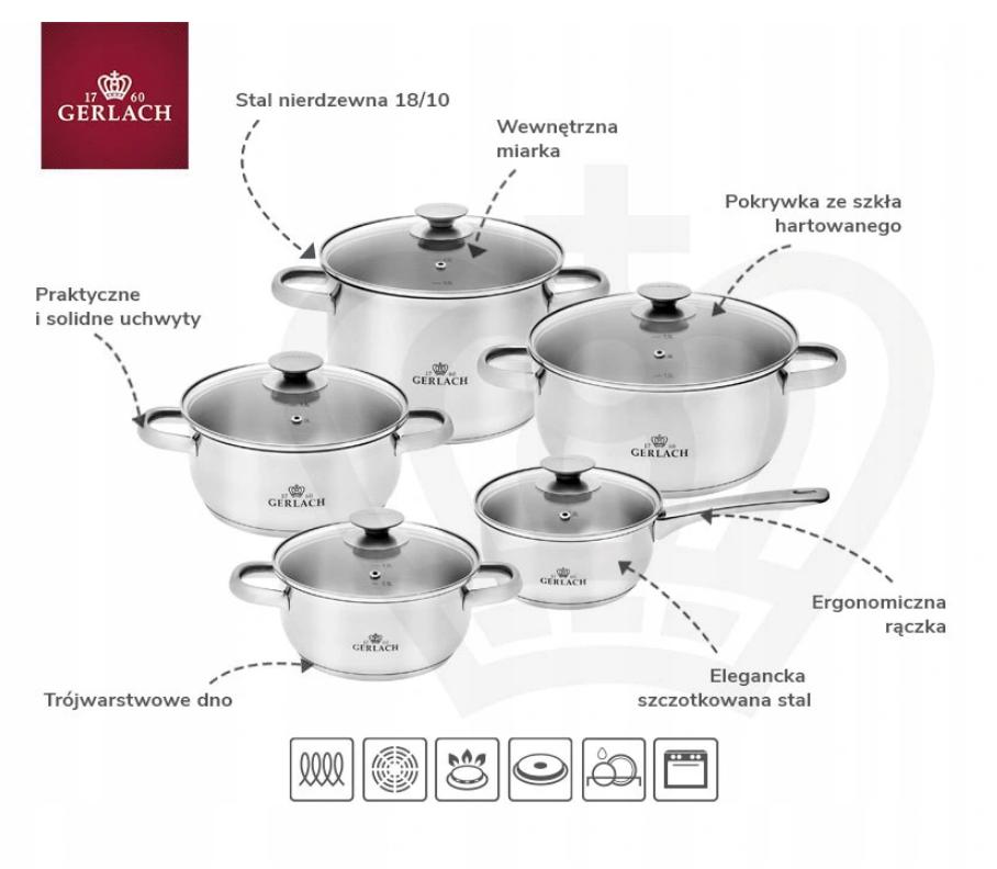 Set of pots GERLACH First 6el. induction silver Material stainless steel