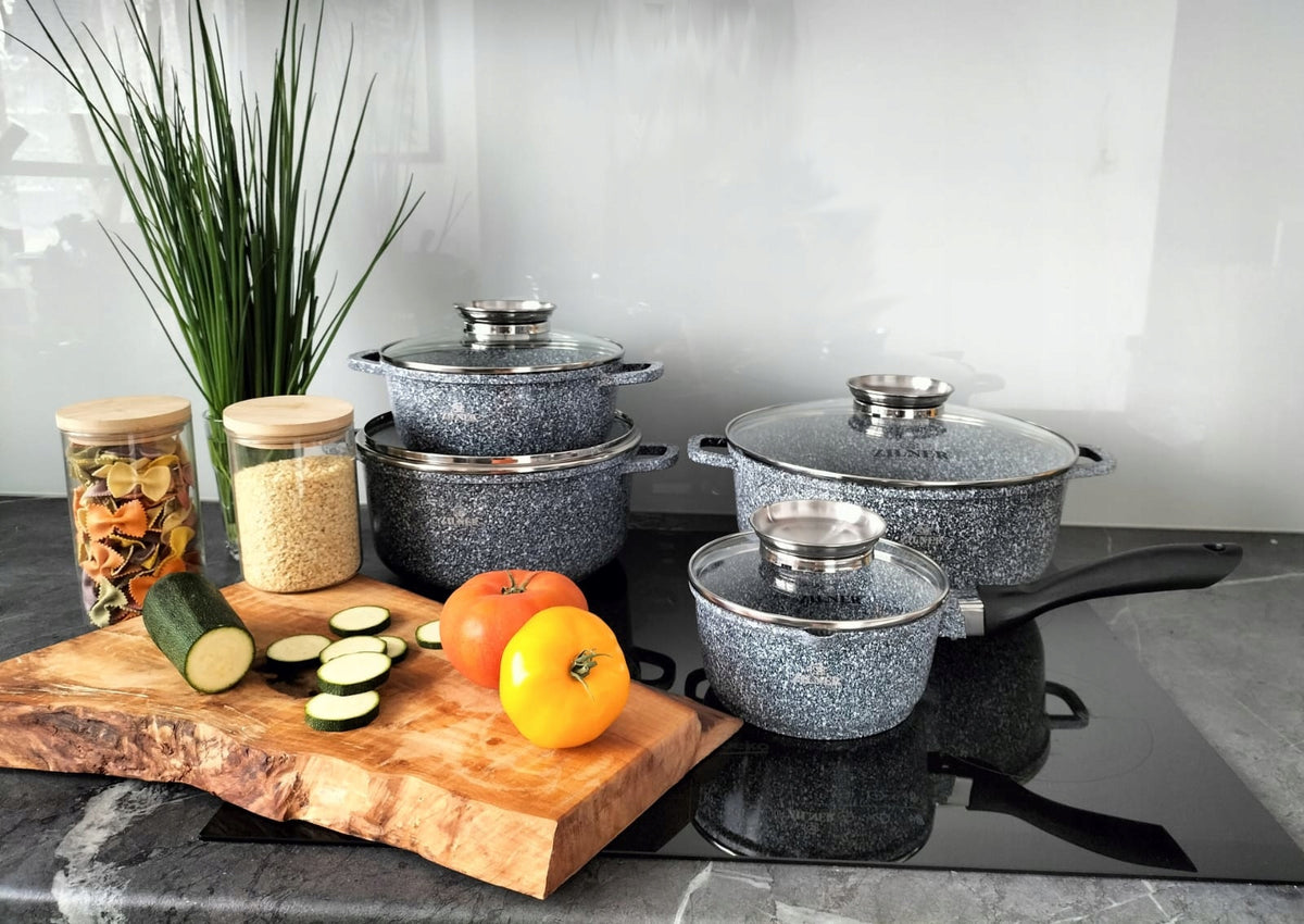 Set of pots Zilner aluminium 17 el. grey marble coating Brand Zilner