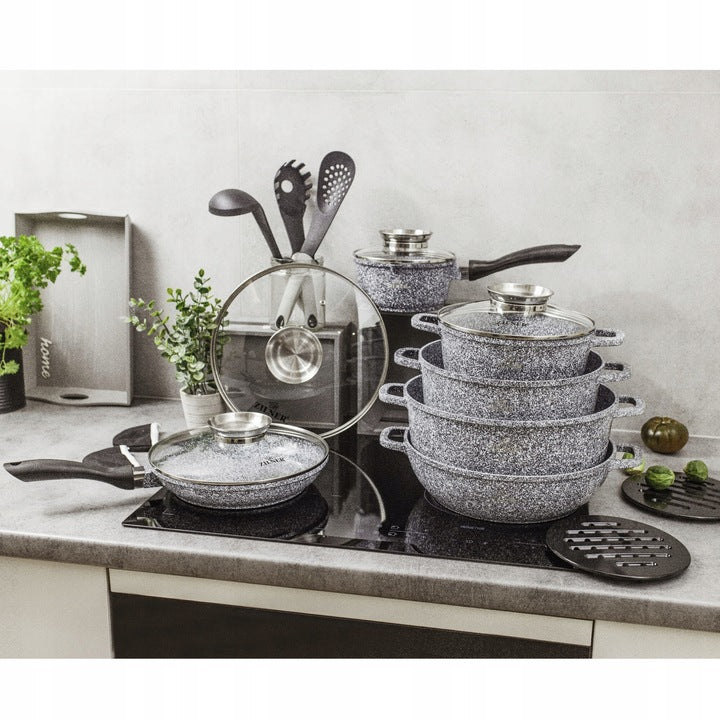 Set of pots Zilner aluminium 17 el. grey marble coating Manufacturer code ZESTAW GARNKÓW ZL-7060