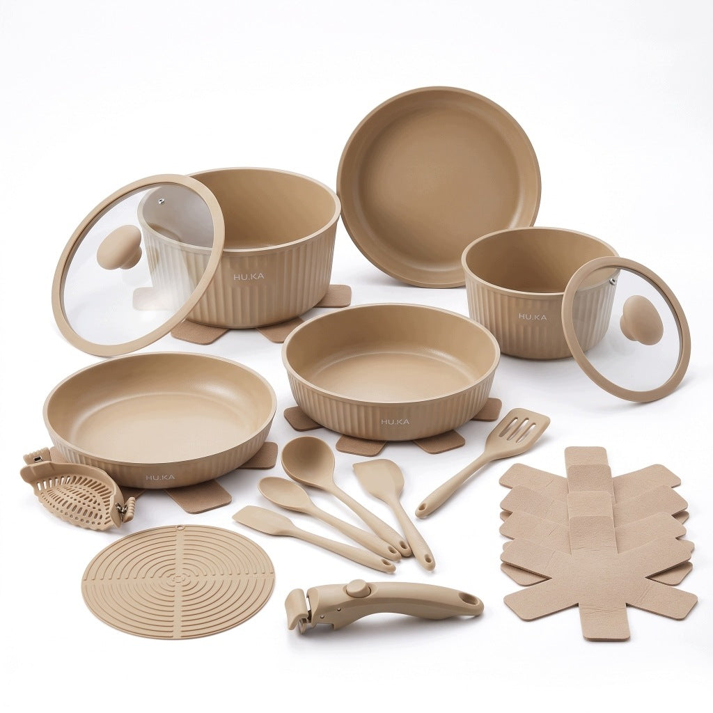 Set of pots and pans 20 el. HU.KA Nestio detachable handle induction