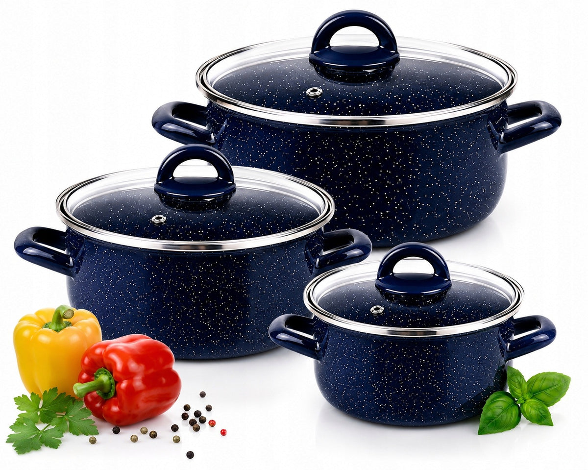 Set of pots, enamel pots, set of 6el, with lids, induction, gas